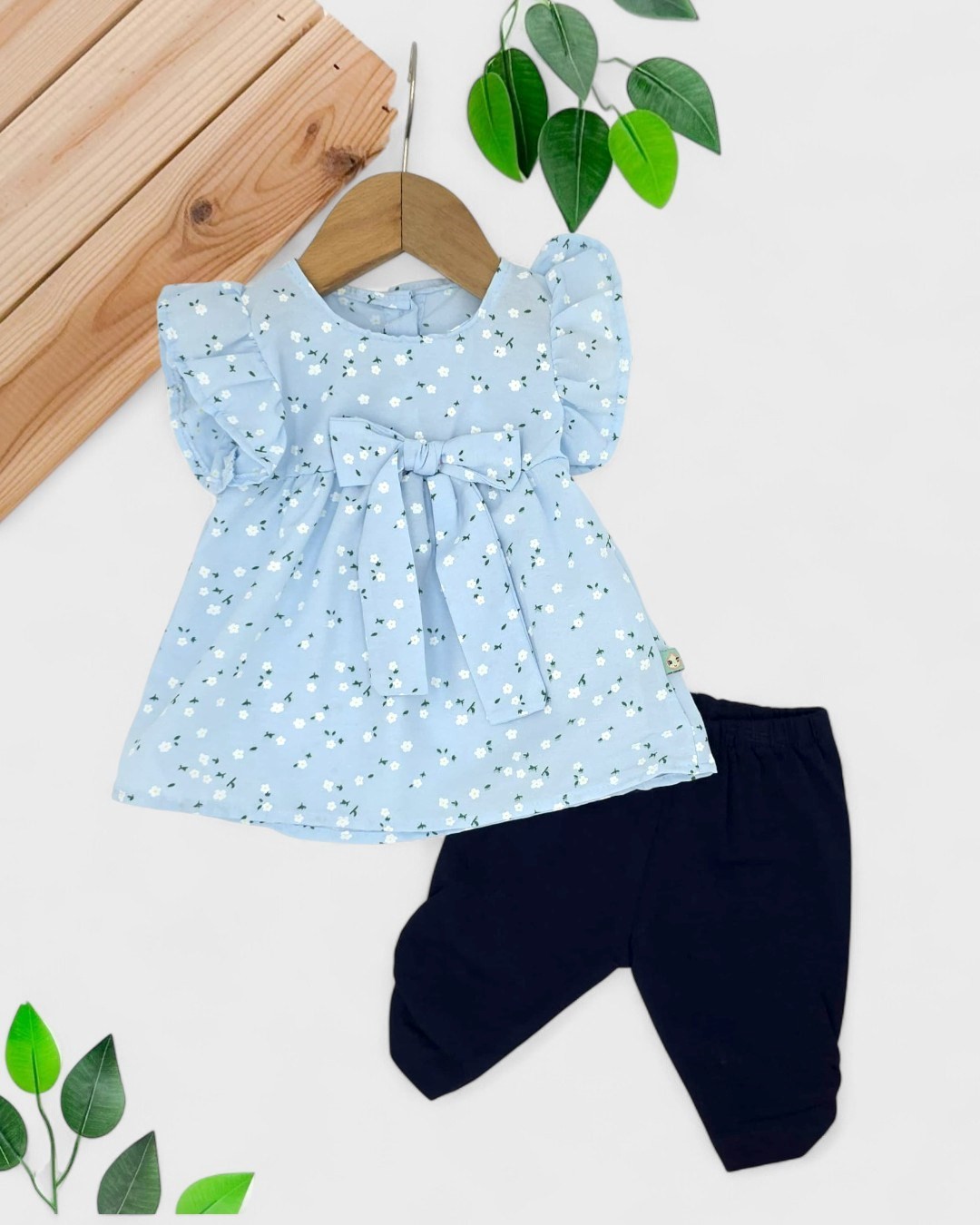 KIZ BEBEK 3-6-9-12-18-24 AY YAZLIK FİYONK DETAYLI BLUZLU TAYTLI BAYRAMLK ŞIK TAKIM R1875 - BEBE MAVİSİ