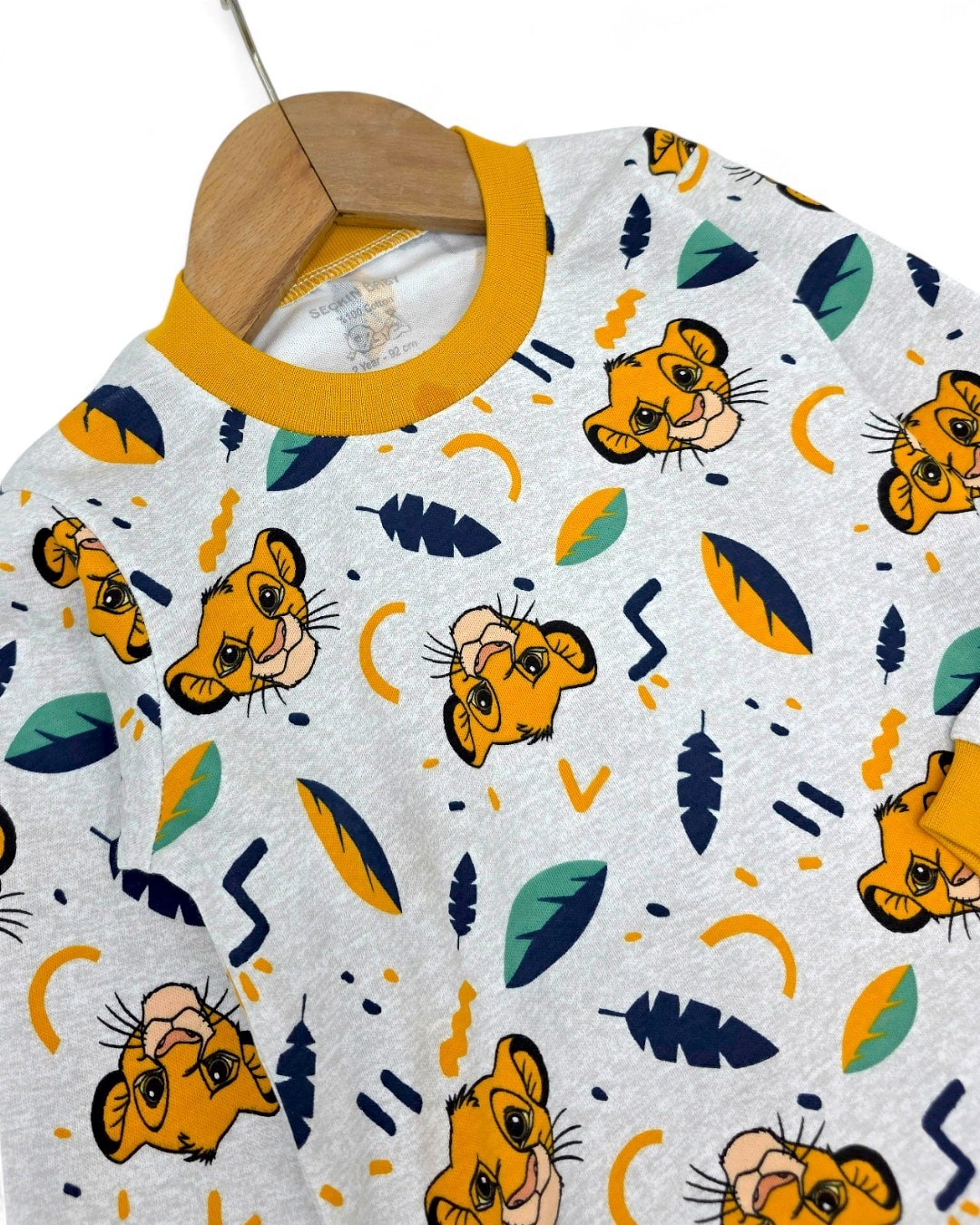 Erkek Bebek Aslan Kral Baskılı Mevsimlik %100 Pamuklu Bisiklet Yakalı Gecelik Pijama Takımı 0-6 Yaş R2253 