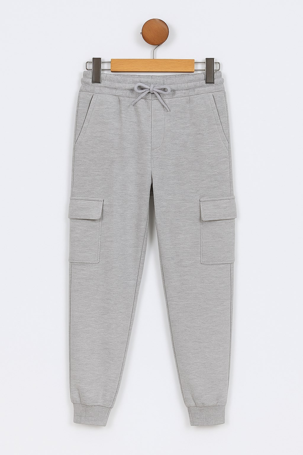Erkek Çocuk Pamuklu Jogger Eşofman Altı – Kargo Cepli ve İpli | Okul İçin Rahat Spor Alt R1913 - GRİ
