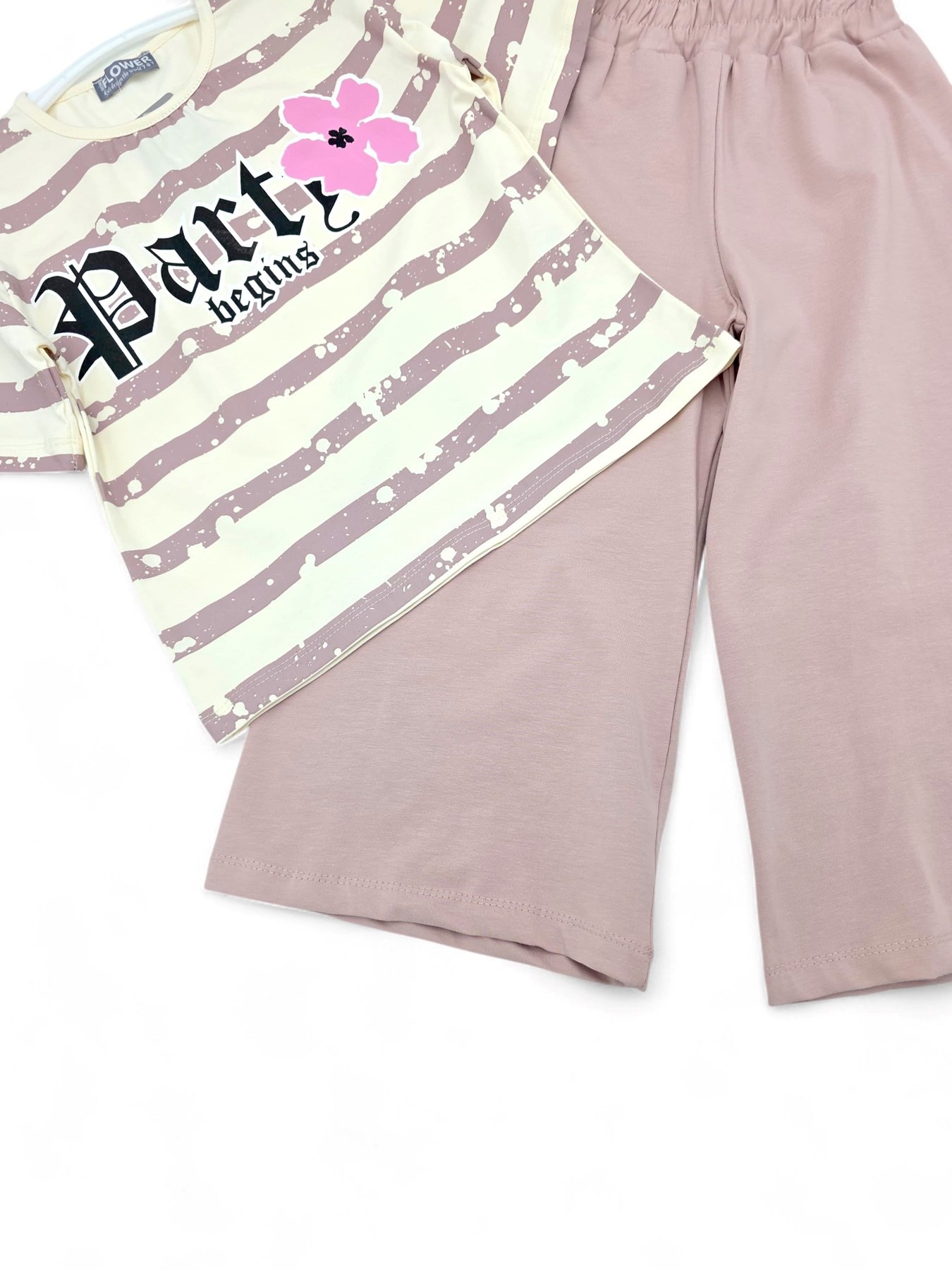 KIZ ÇOCUK YAZLIK ÇİZGİLİ T-SHIRT GENİŞ PAÇA KAPRİLİ 8-12 YAŞ COMPACT ALT ÜST TAKIM R1886