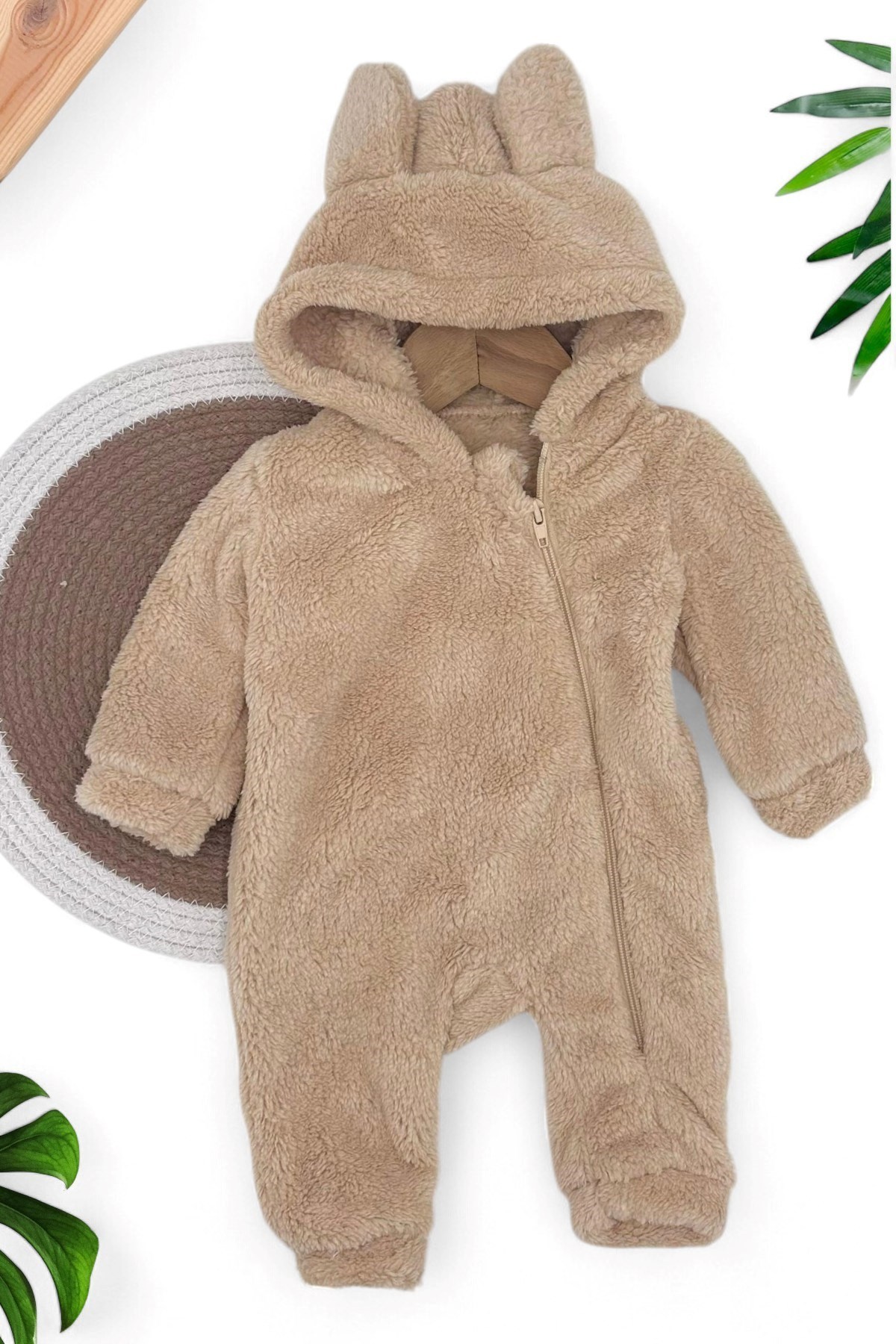 ERKEK  BEBEK KIŞLIK FERMUARLI KULAK DETAYLI WELSOFT TULUM 3-6-9-12 AY R1334 - KREM