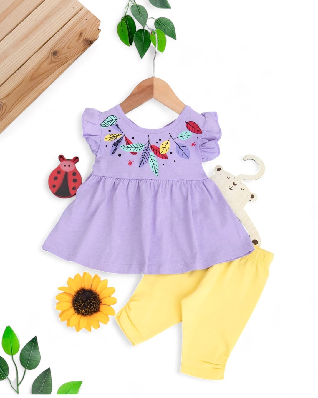 KIZ BEBEK ÇİÇEK BASKILI SIRTI AÇIK YAZLIK 6-9-12-18-24 AY ALT ÜST TAKIM R1847 - LİLA