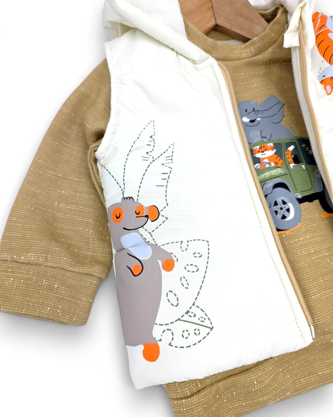 Erkek Bebek Mevsimlik Şişme Yelekli 6-9-12-18 Aylık 3'lü Bebek Takımı R2314