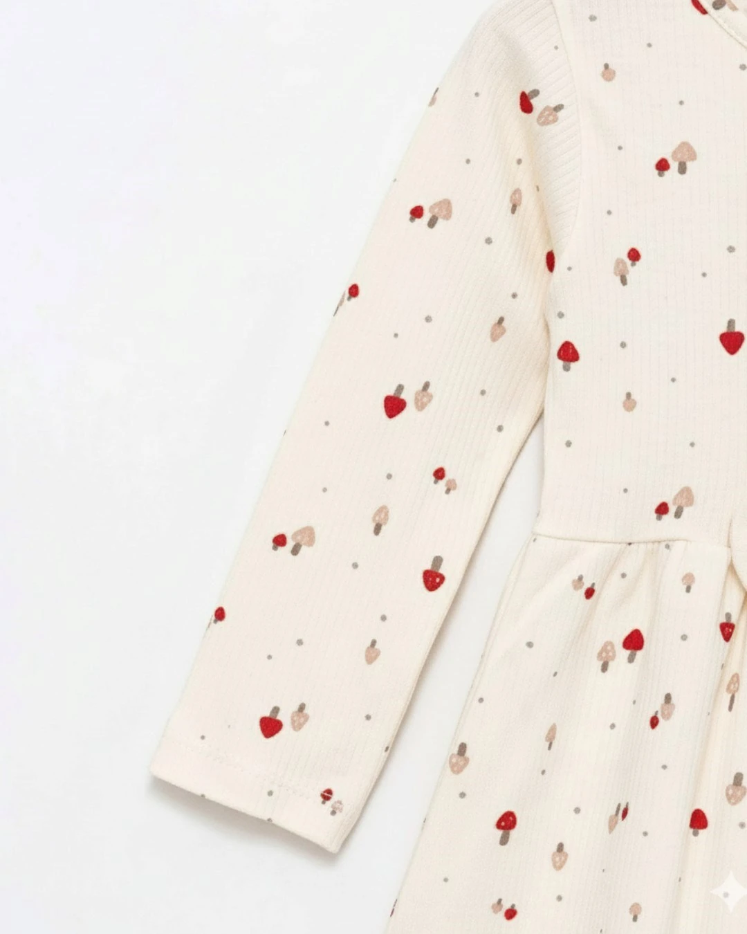 Kız Çocuk Ekru Mantar Desenli Fırfırlı Elbise, Mevsimlik 2-3-4-5-6 Yaş Elbise | Pamuklu & Rahat l R2