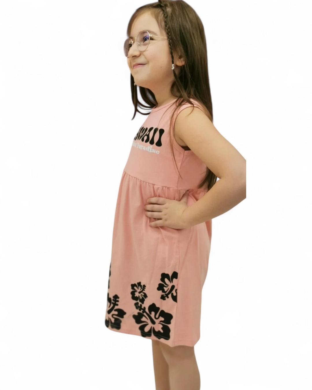 KIZ ÇOCUK YAZLIK HAWAİ BASKILI PENYE ELBİSE 8-9-10-11-12 YAŞ GÜNLÜK ELBİSE R1872