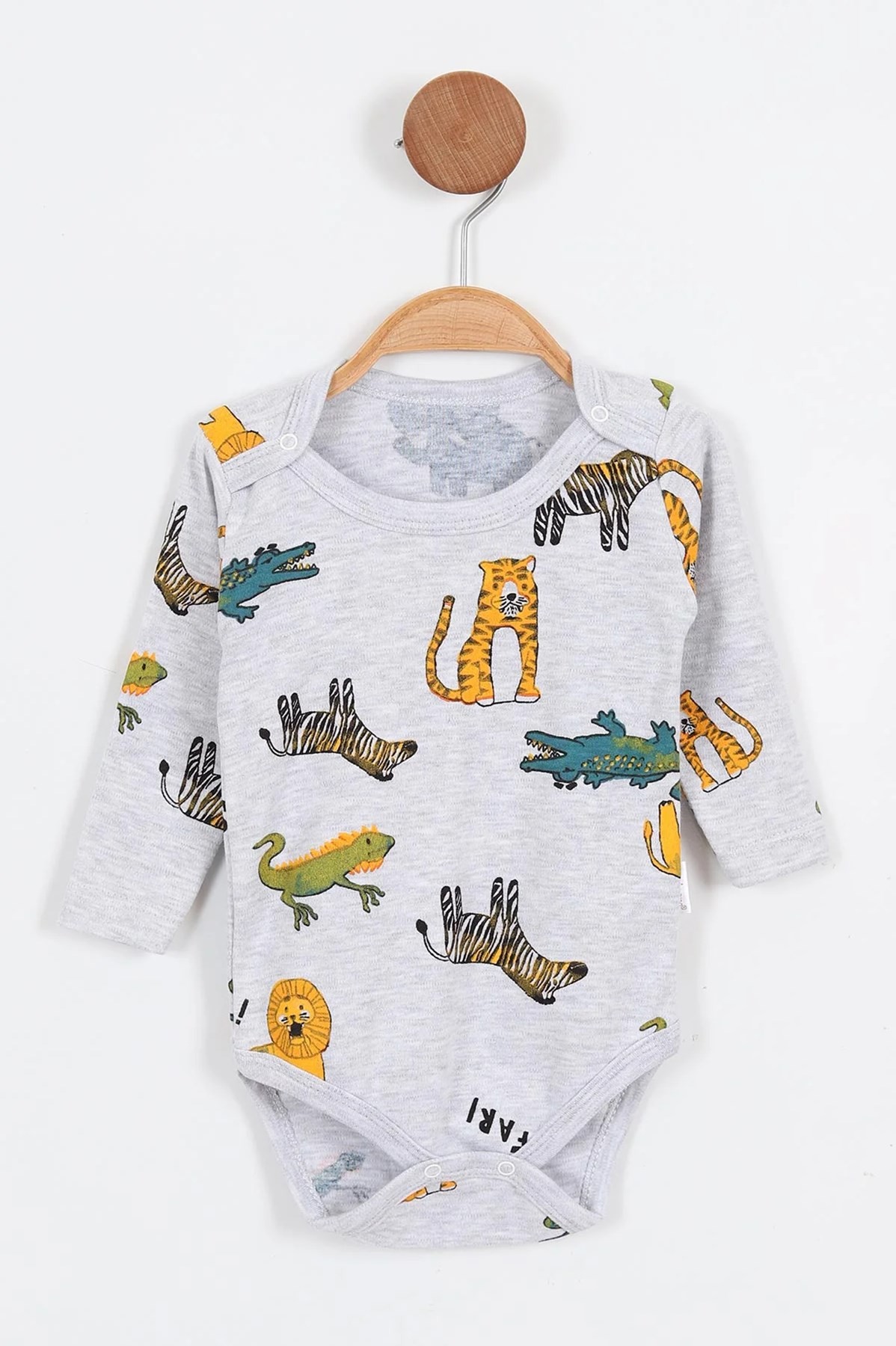 UZUN KOLLU SAFARİ BASKILI BEBEK ÇITÇITLI BODY, ZIBIN, ATLET 0-3 YAŞ R1047 - GRİ