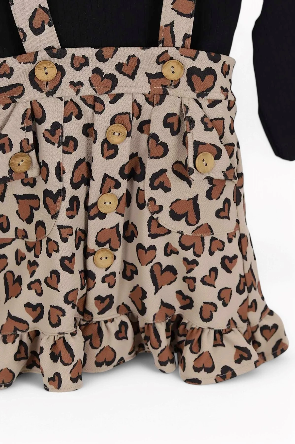 Kız Çocuk Leopar Jile Fitilli Badili Şık Kız Elbise R1589