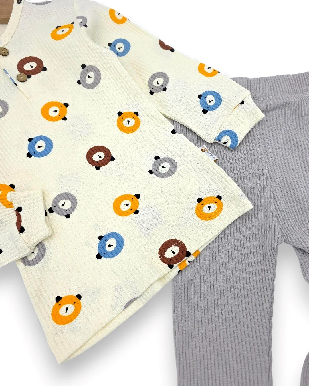 Erkek Bebek Fitilli Mevsimlik Sevimli Ayıcık Baskılı 6-9-12-18-24 Ay Ribanalı Alt Üst Şık Takım R2382