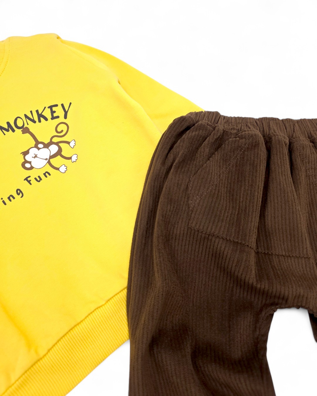 Erkek Bebek Kadife Pantalonlu, Hafif Şardonlu 2 İplik Sweathirt, 3-6-9-12-18-24 Ay 2'li Şık Takım R2135