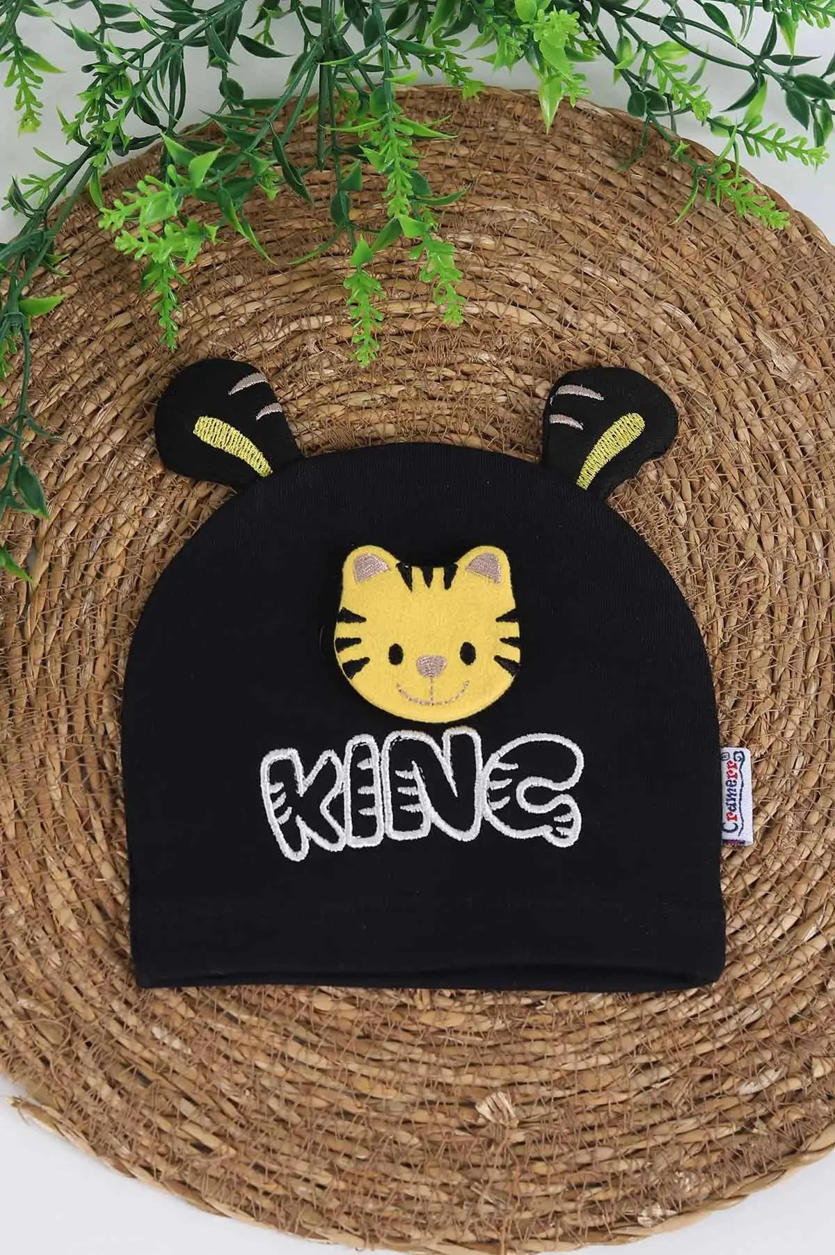 Erkek Bebek KING Nakışlı Aslan Motifli Bebek Beresi 0-12 Ay BR38 - SİYAH