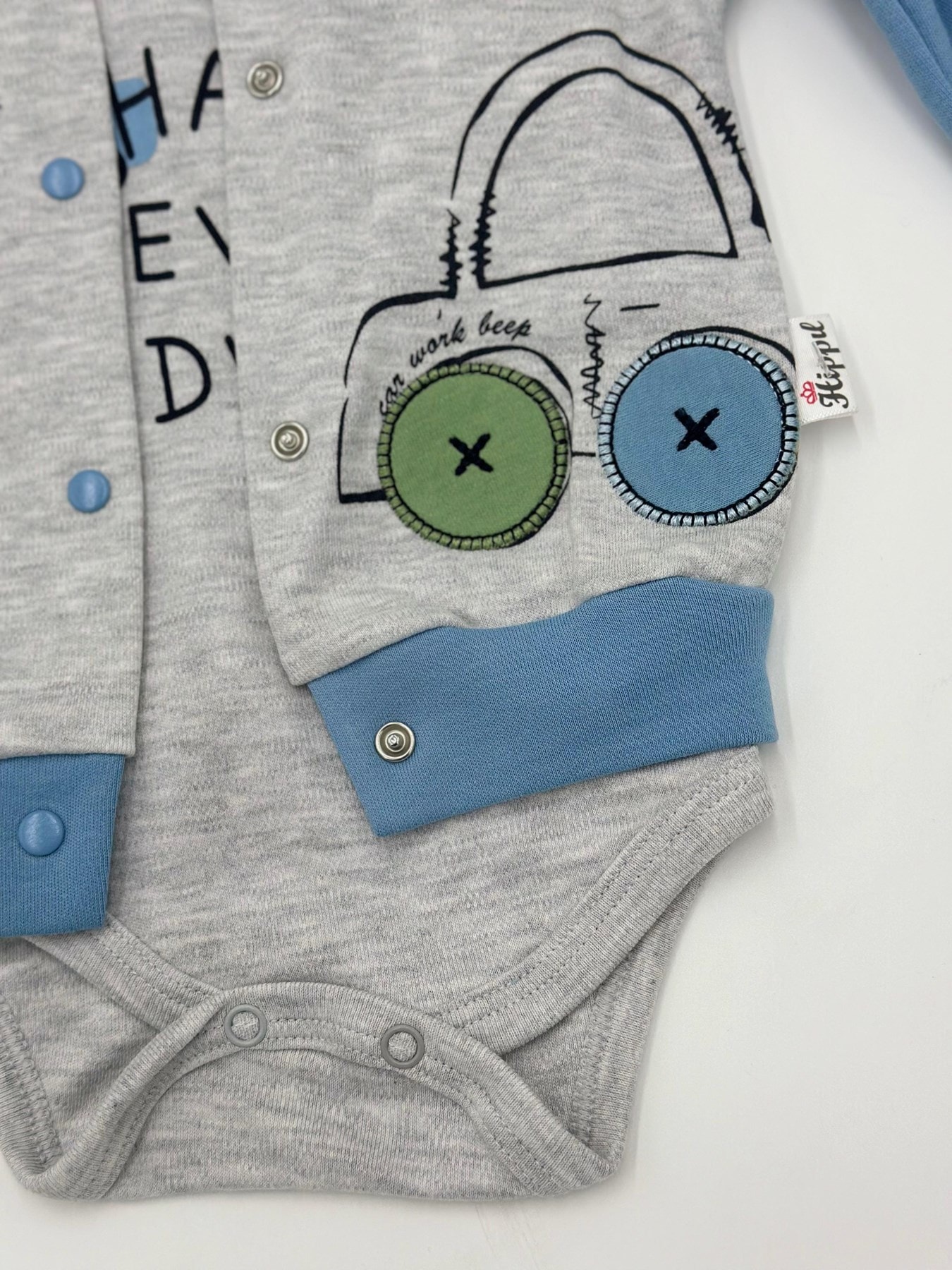 Erkek Bebek Mevsimlik Araba Nakışlı 3'lü Zıbınlı Yeni Doğan 3-6-9 Ay Bebek Takımı R1203