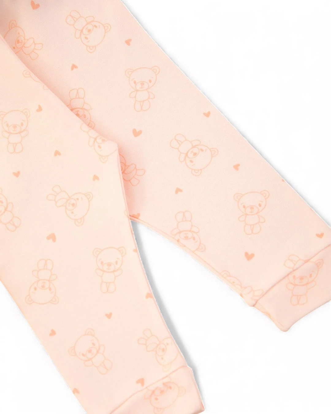 Kız Bebek Ayıcık Baskılı Kruvaze Yakalı %100 Pamuklu Lüx Gecelik Alt Üst 2'li Takım R2378