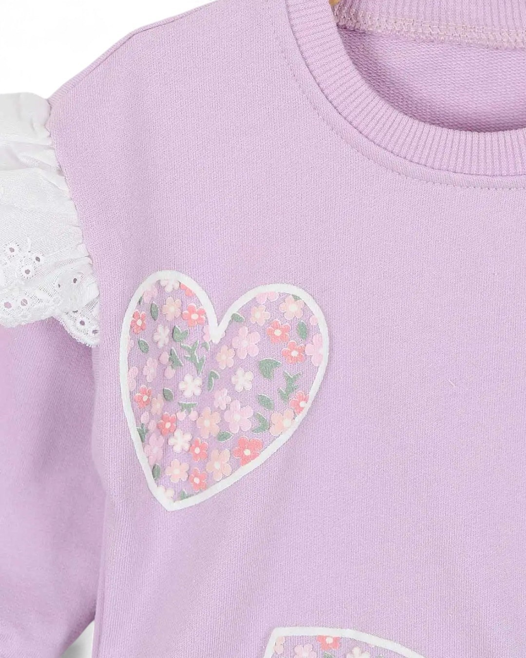 Erkek Bebek Lila Kalp Baskılı Çiçekli Taytlı Kol Fırfır Detaylı 6-9-12-18-24 Ay Şık Bebek Takımı R20