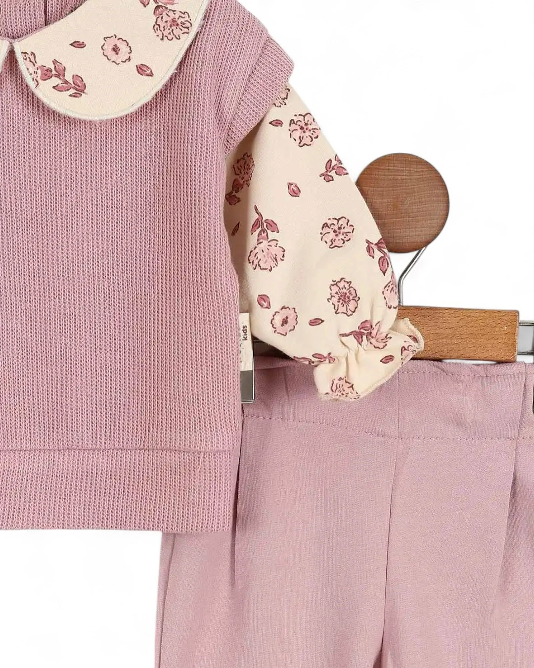 Kız Bebek Özel Tasarım Bebe Yakalı, Örme Triko 6-9-12-18-24 Ay Şık Bebek Takımı R2146