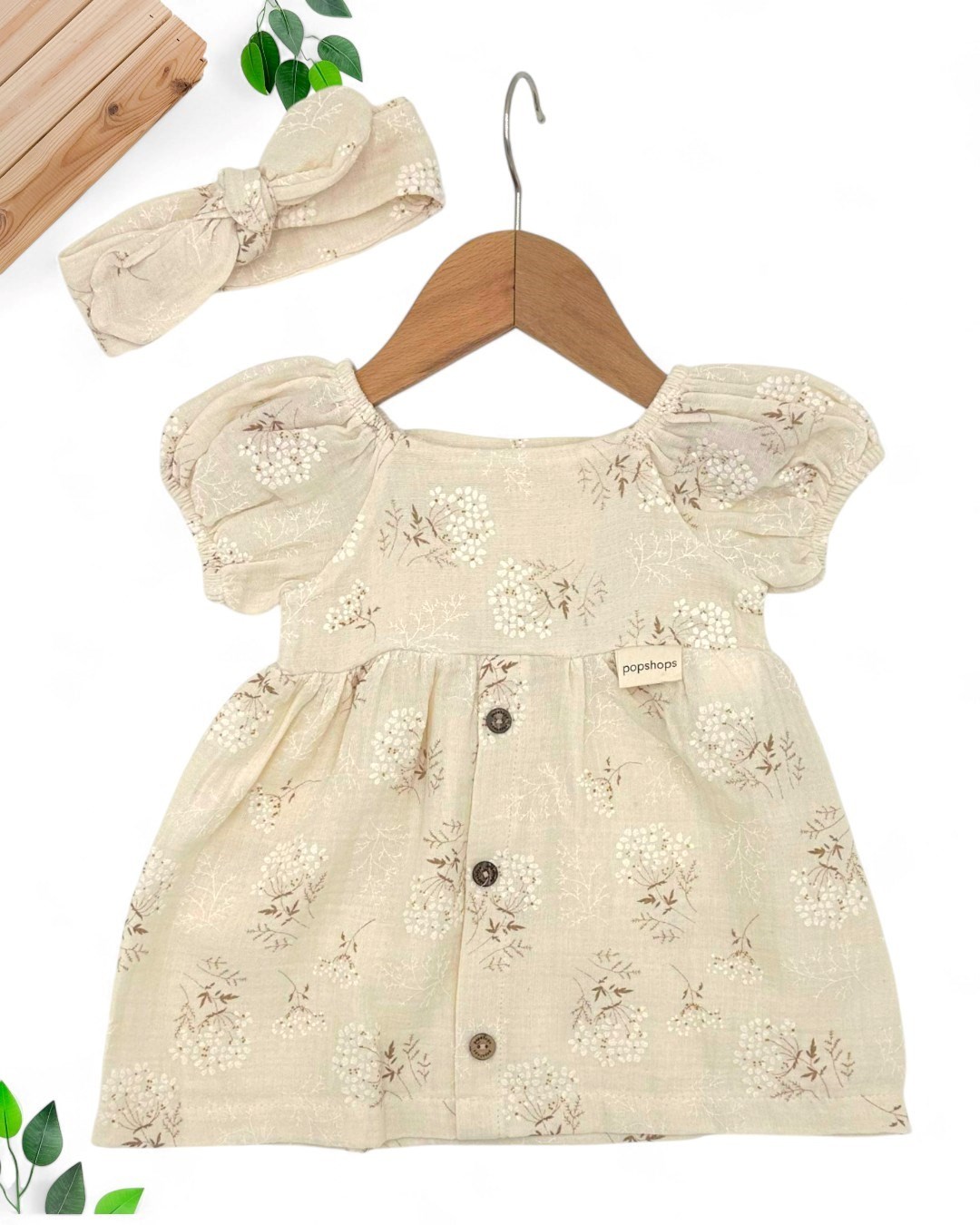 KIZ BEBEK YAZLIK 3-6-9-12-18 AY PUF ÇİÇEKLİ BANDANALI MÜSLİN SOFT ELBİSE R1827