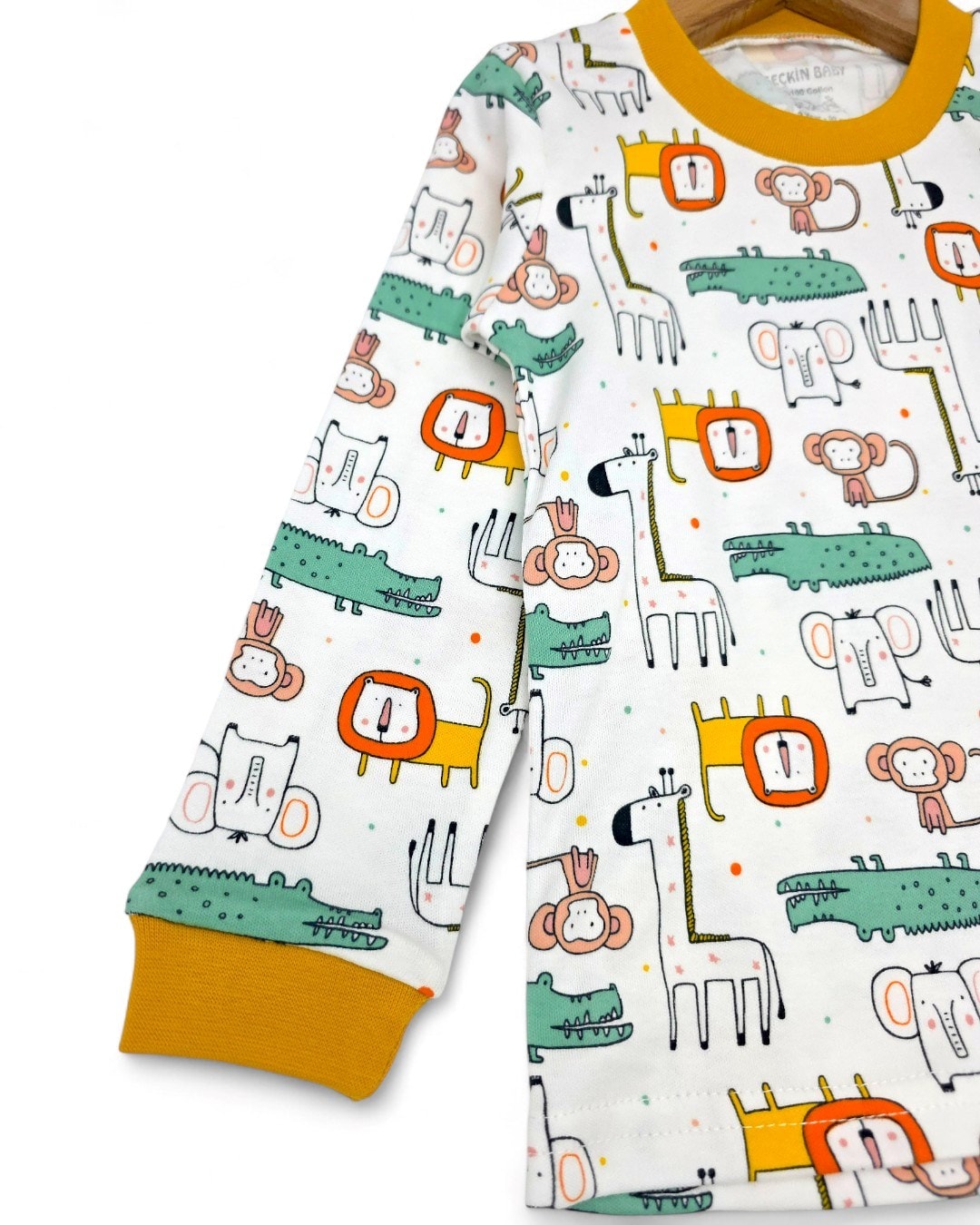 Erkek Bebek Hayvanlar Baskılı Mevsimlik %100 Pamuklu Bisiklet Yakalı Gecelik Pijama Takımı 0-6 Yaş R2253