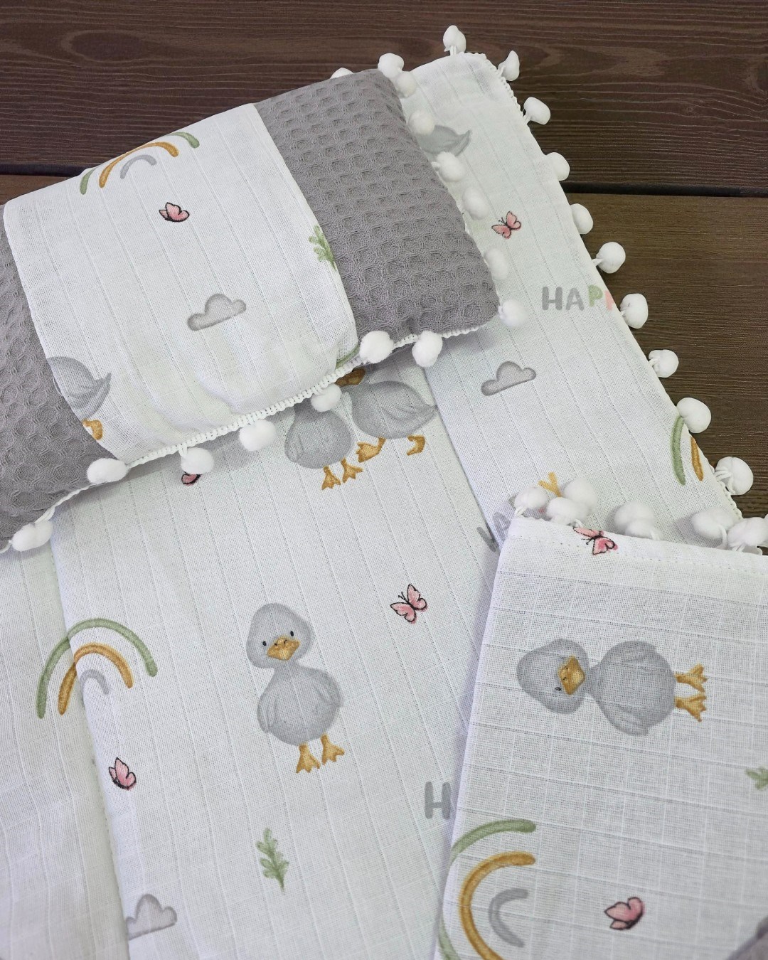 Battaniyeli, Yastıklı 3'lü Alt Açma Minderi Seti, Müslin Desenli Alt Açma R2367