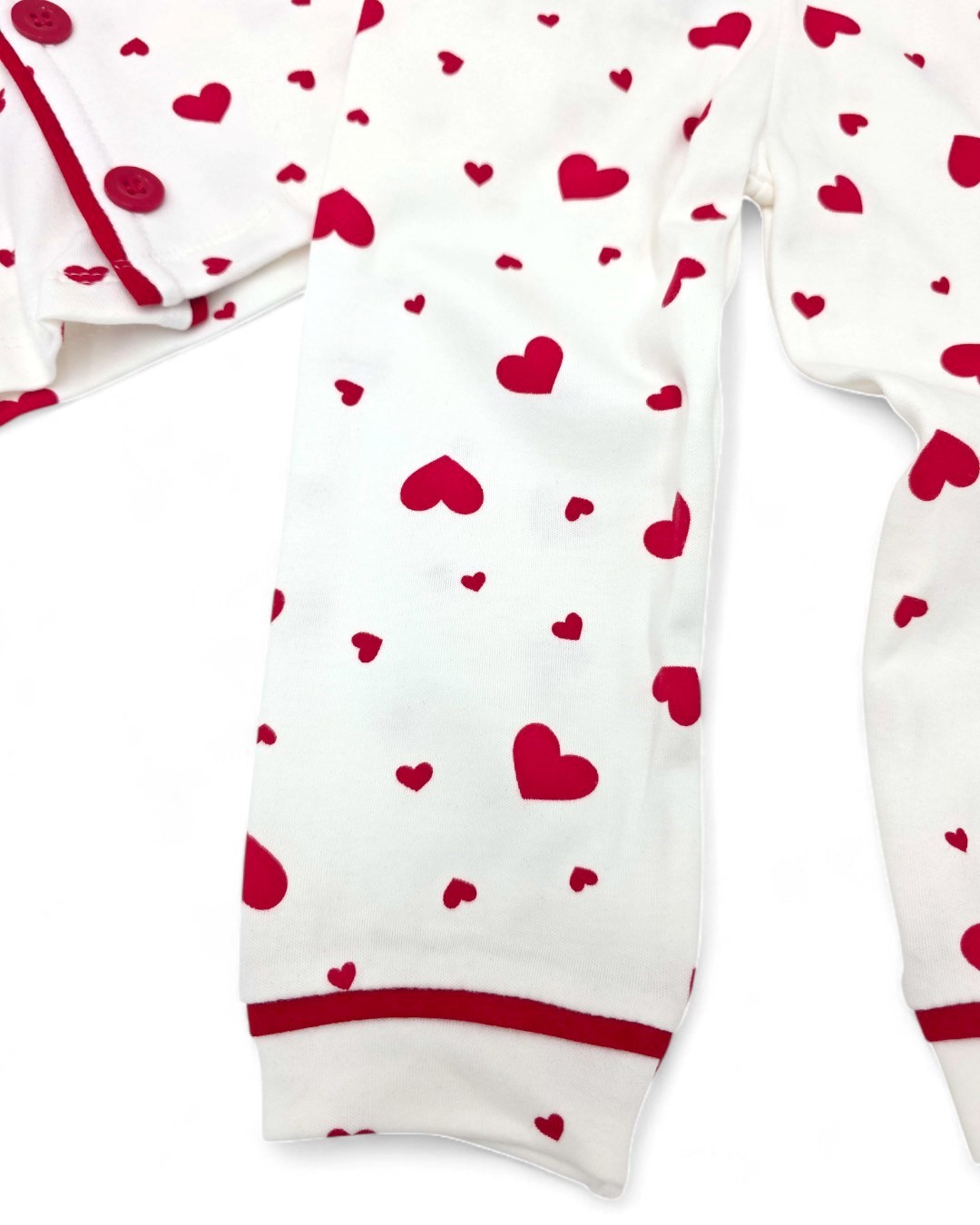 Kız Çocuk Büyük Kalp Baskılı ruvaze Yakalı, Düğmeli Mevsimlik Gecelik Pijama Takımı 3-14 Yaş R2185