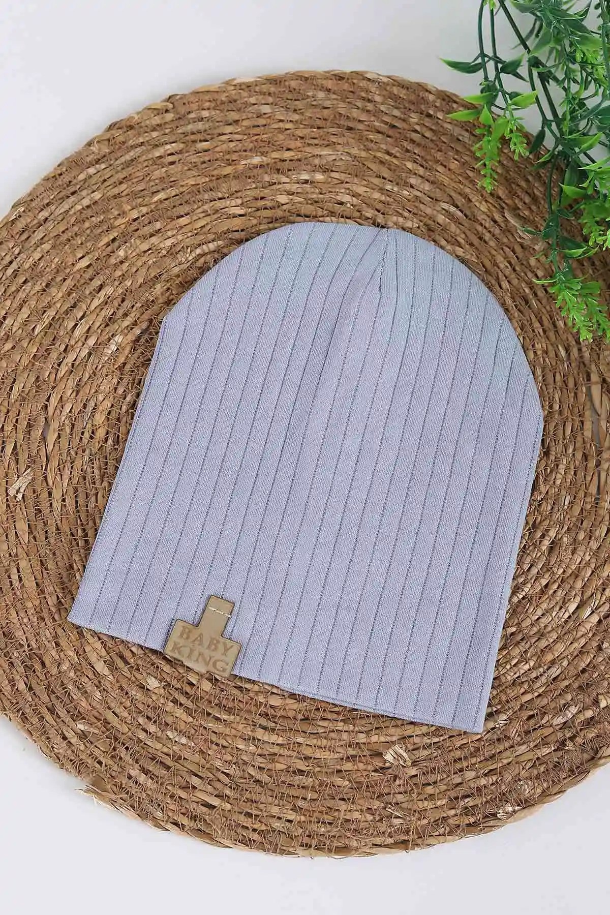 Erkek Bebek %100 Pamuklu Fitilli Penye Bere BR21 - MAVİ