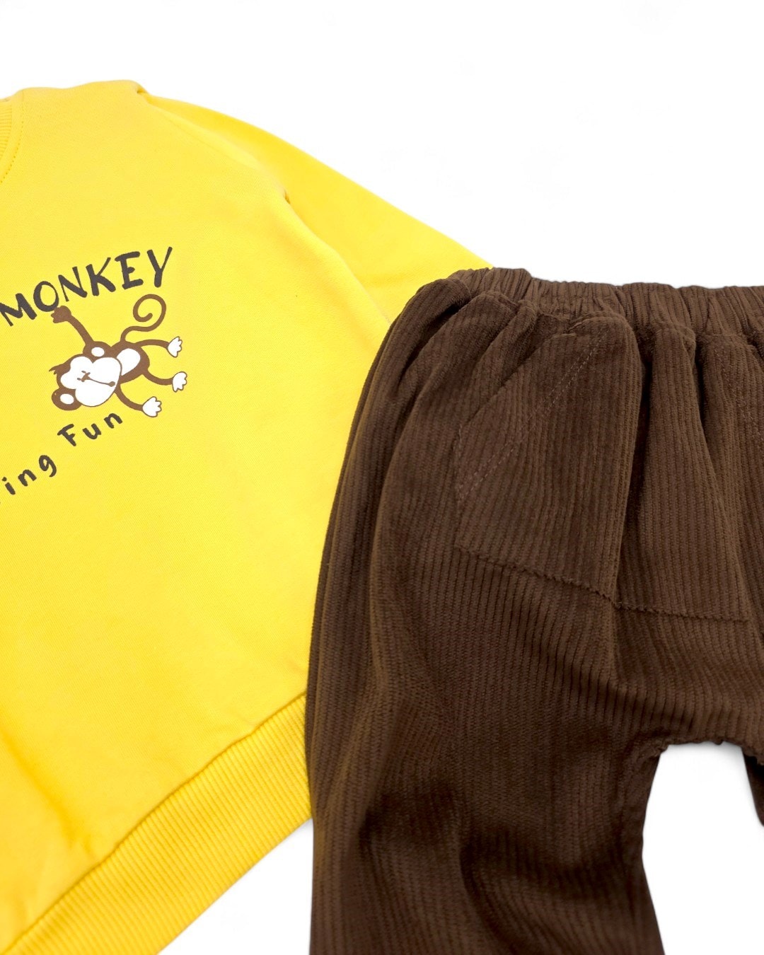 Erkek Bebek Kadife Pantalonlu, Hafif Şardonlu 2 İplik Sweathirt, 3-6-9-12-18-24 Ay 2'li Şık Takım R2135