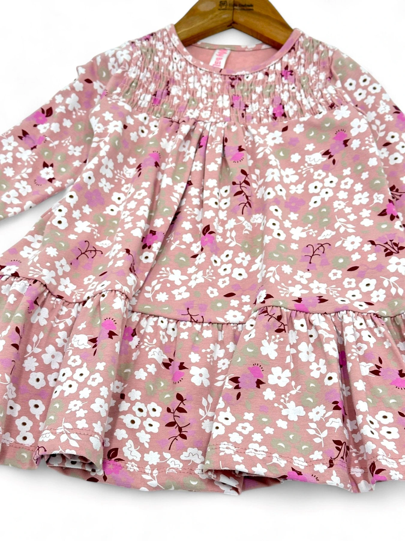 Kız Çocuk 2-3-4-5 Yaş Çiçek Baskılı Mevsimlik Uzun Kollu Elbise R1492