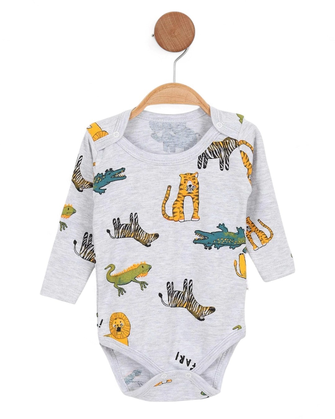 Erkek Bebek Uzun Kollu Safari Baskılı Bebek Çıtçıtlı Body, Zıbın, Atlet 0-3 Yaş BD9 - GRİ