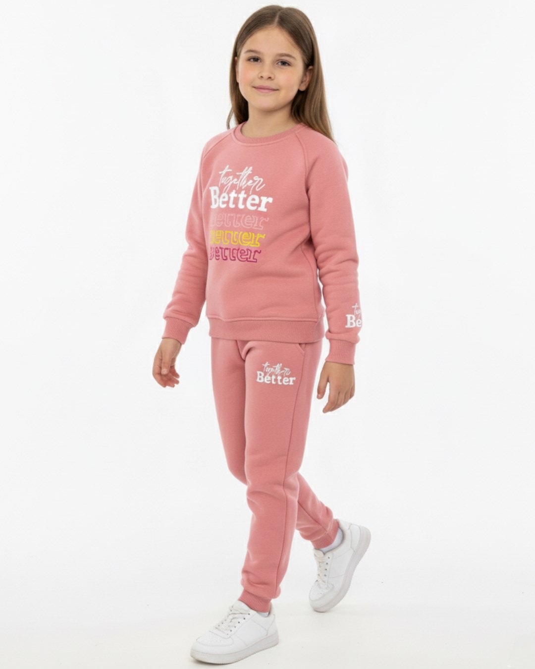 Kız Çocuk Baskılı Kışlık 6-7-8-9-10 Yaş 3 İp Şardonlu Alt Üst Eşofman Takımı R2297 - PEMBE