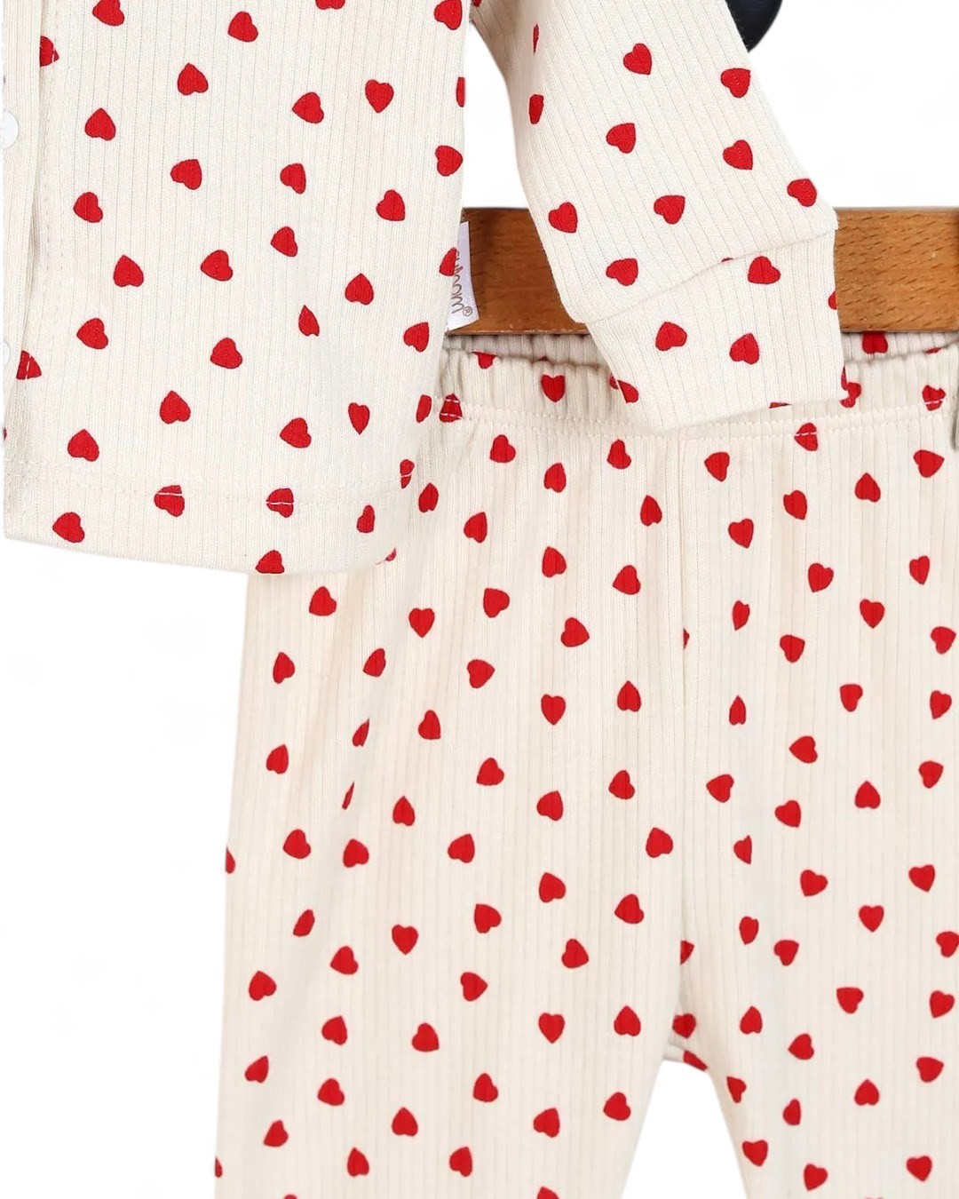 Kız Bebek Kalp Baskılı İnce Fitilli Gecelik Pijama Takımı Çıtçıtlı  Alt Üst Takım  R1474