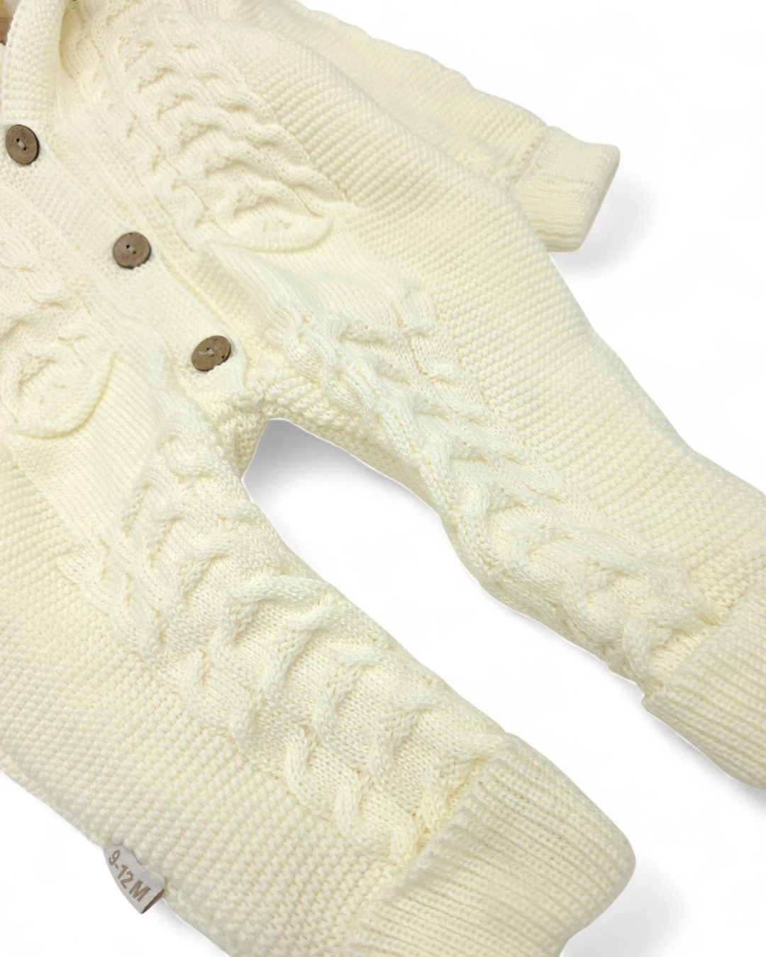 Kışlık Triko Bebek Tulumu, İçi Welsoftlu Düğmeli, Kapüşonlu 3-6-9-12 Aylık Kalın Peluş Tulum R2200