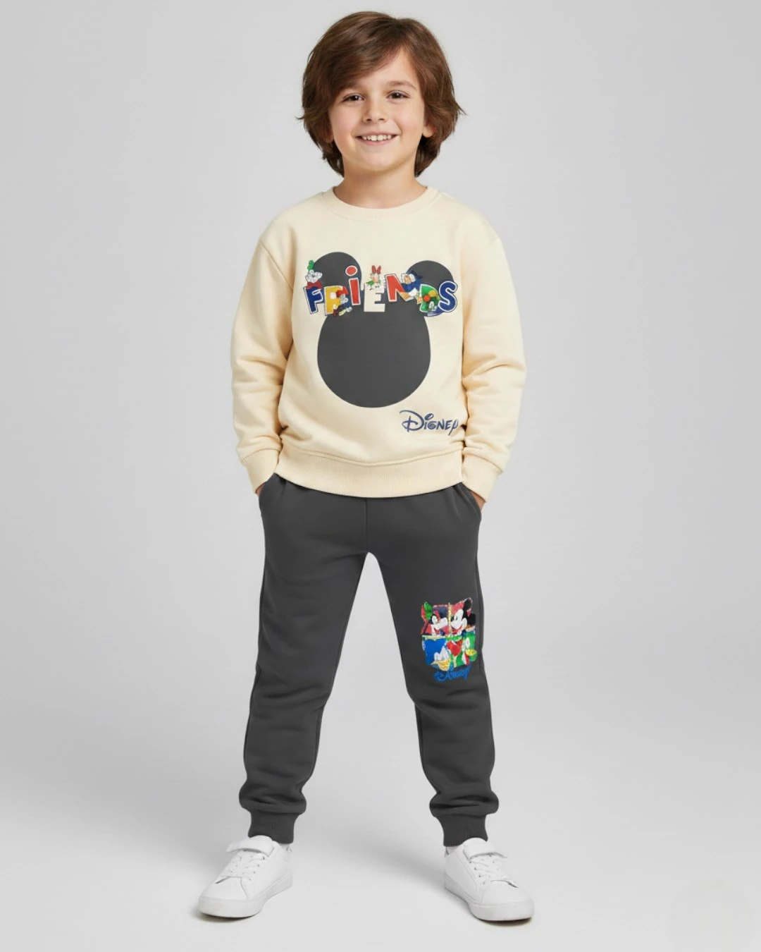 Erkek Çocuk Mevsimlik, Mickey Baskılı, Sırtı Baskılı,  4-11 Yaş Erkek Çocuk Eşofman Takımı R2261 - GRİ