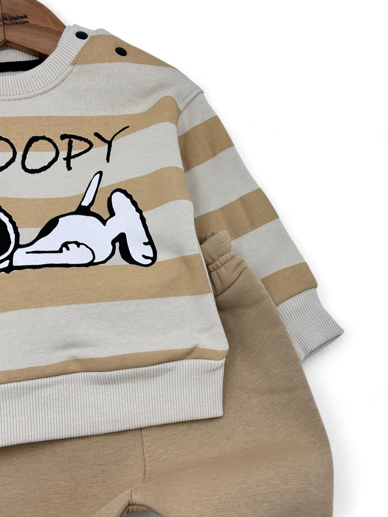 ERKEK BEBEK ÇİZGİLİ SNOOPY BASKILI KIŞLIK POLARLI 3 İP ŞARDONLU 3-6-9-12-18 AY BEBEK TAKIMI R1451