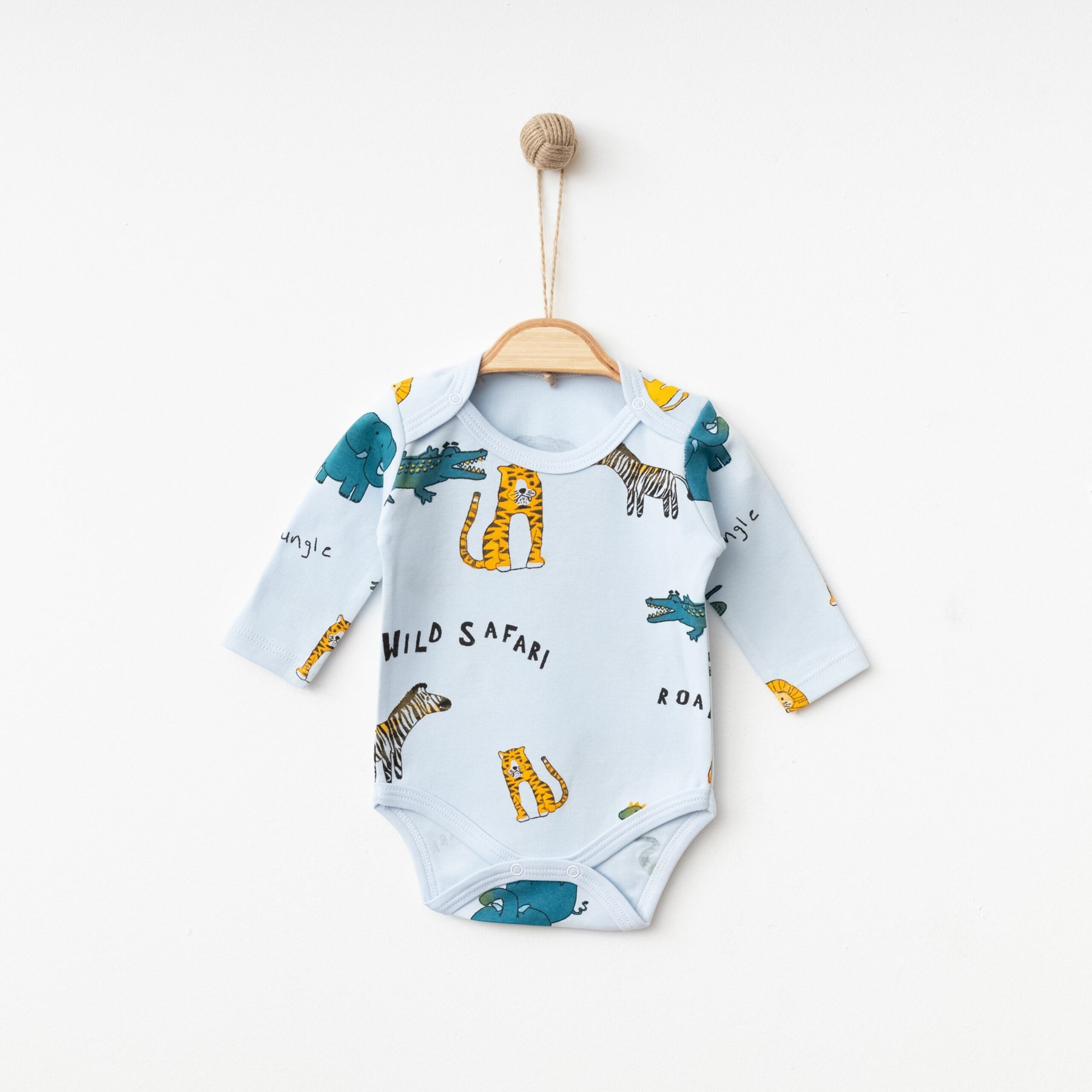 UZUN KOLLU SAFARİ BASKILI BEBEK ÇITÇITLI BODY, ZIBIN, ATLET 0-3 YAŞ R1047 - AÇIK MAVİ