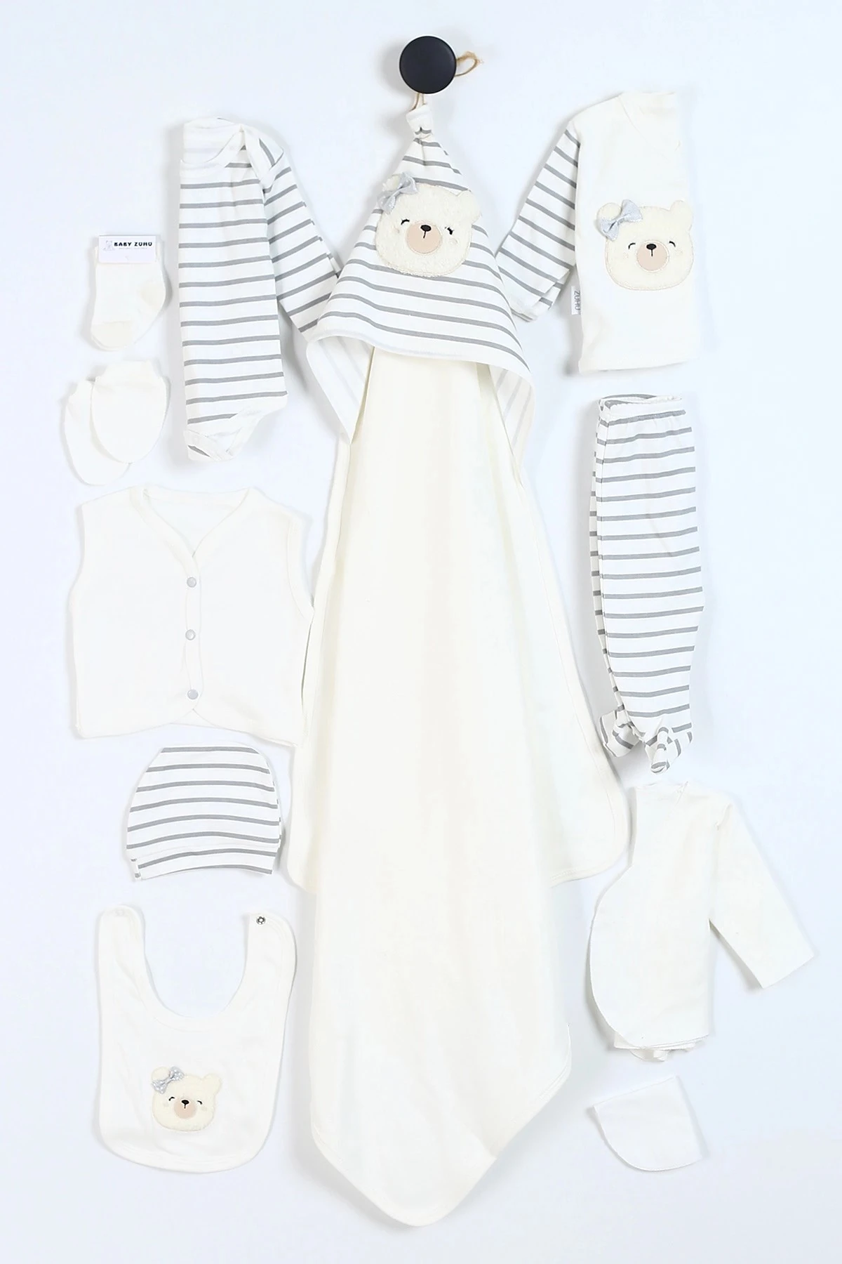 Kız Bebek Ayı Nakışlı 11 Parça Hastane Çıkışı Zıbın Seti R921