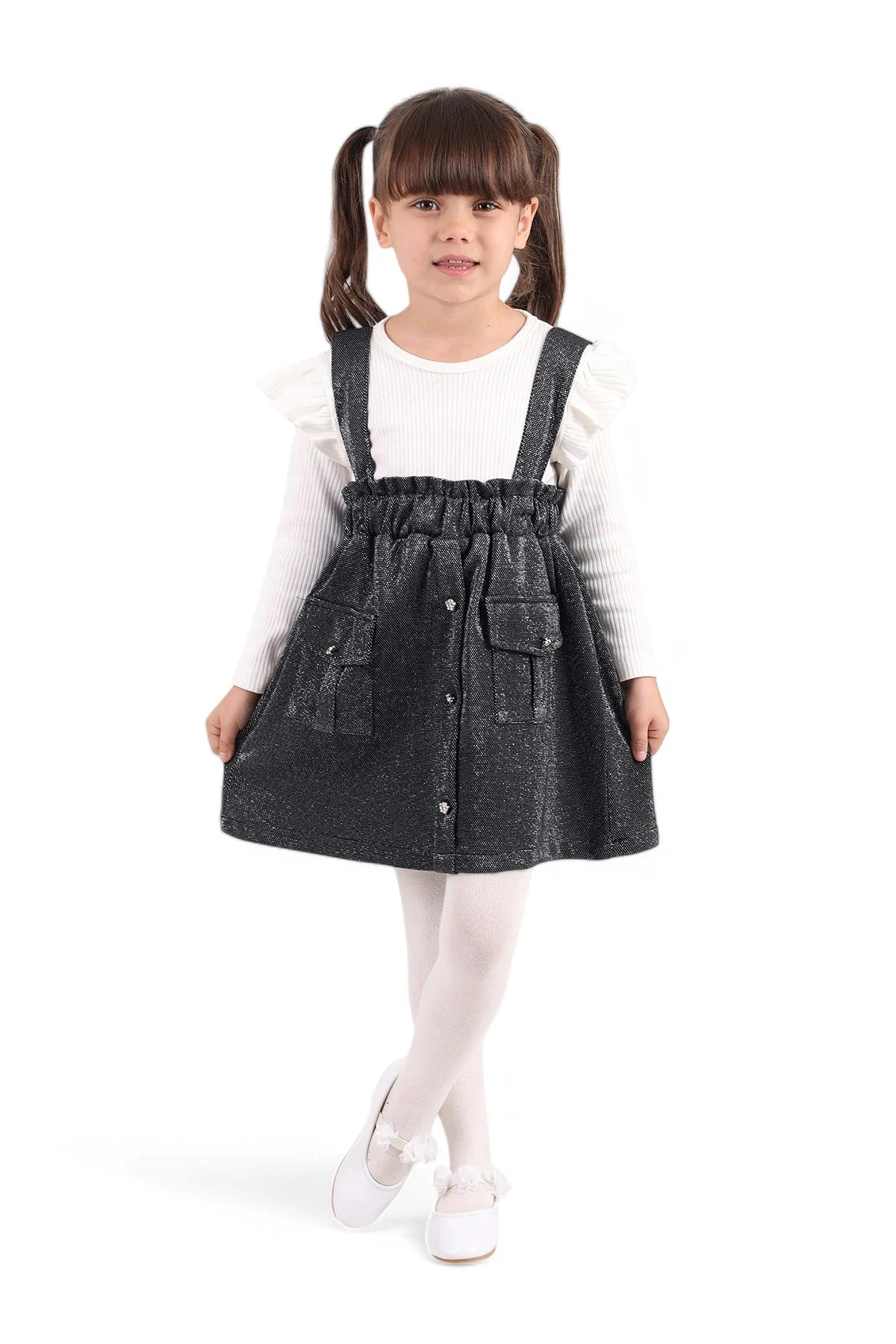KIZ ÇOCUK 3-4-5-6 YAŞ SİMLİ ASKI DETAYLI CEPLİ ETEKLİ BADİLİ 2'Lİ ŞIK ELBİSE R1590