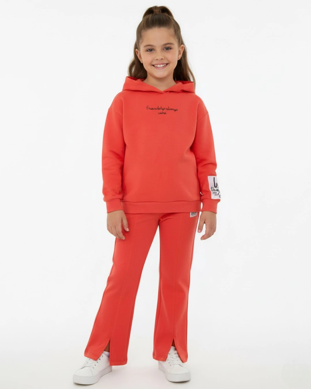 Kız Çocuk Kapüşonlu Arma Detaylı, Yırtmaçlı Taytlı İnce Mevsimlik 6-7-8-9-10 Yaş 2 İp Alt Üst Takım  R2282 - NAR ÇİÇEĞİ