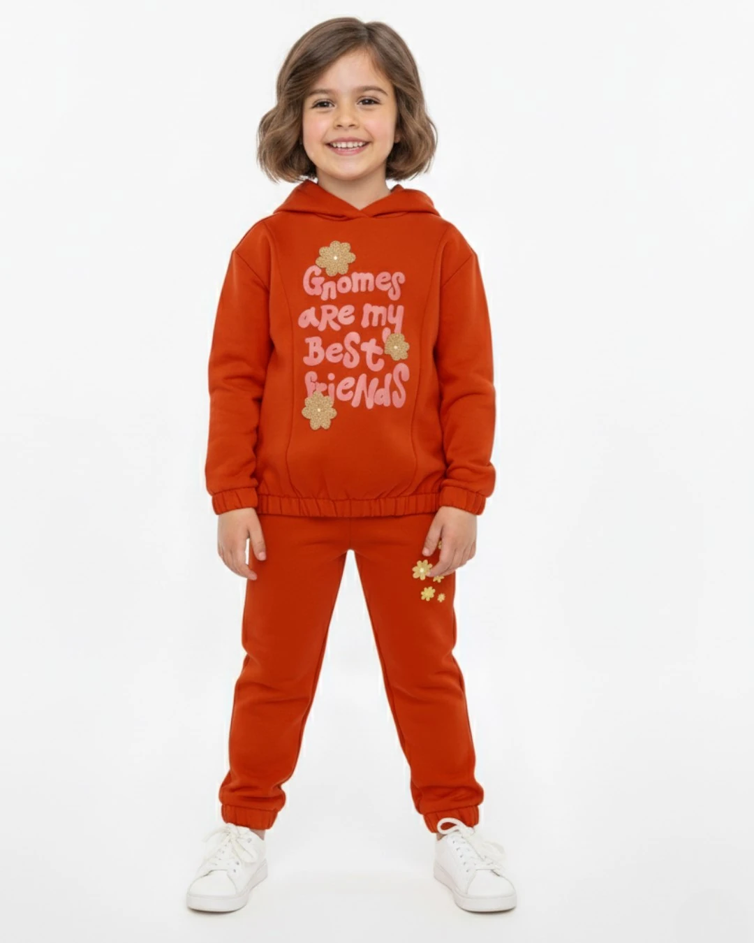 Kız Çocuk 2-3-4-5-6 Yaş, Mevsimlik Kapüşonlu , Çiçek Nakışlı Compact Eşofman Takımı R2317 - NAR ÇİÇEĞİ