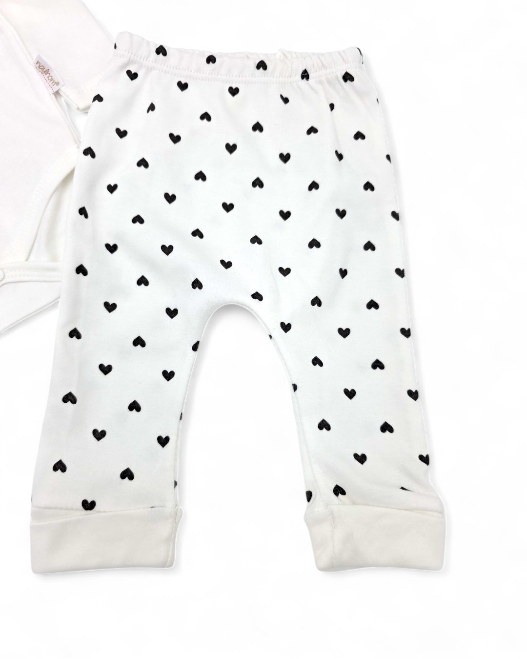 Kız Bebek Yeni doğan Kalp Desenli Çıtçıtlı Badi ve Altlı Natural Pamuk Bebek Takımı 0-9 Ay R851