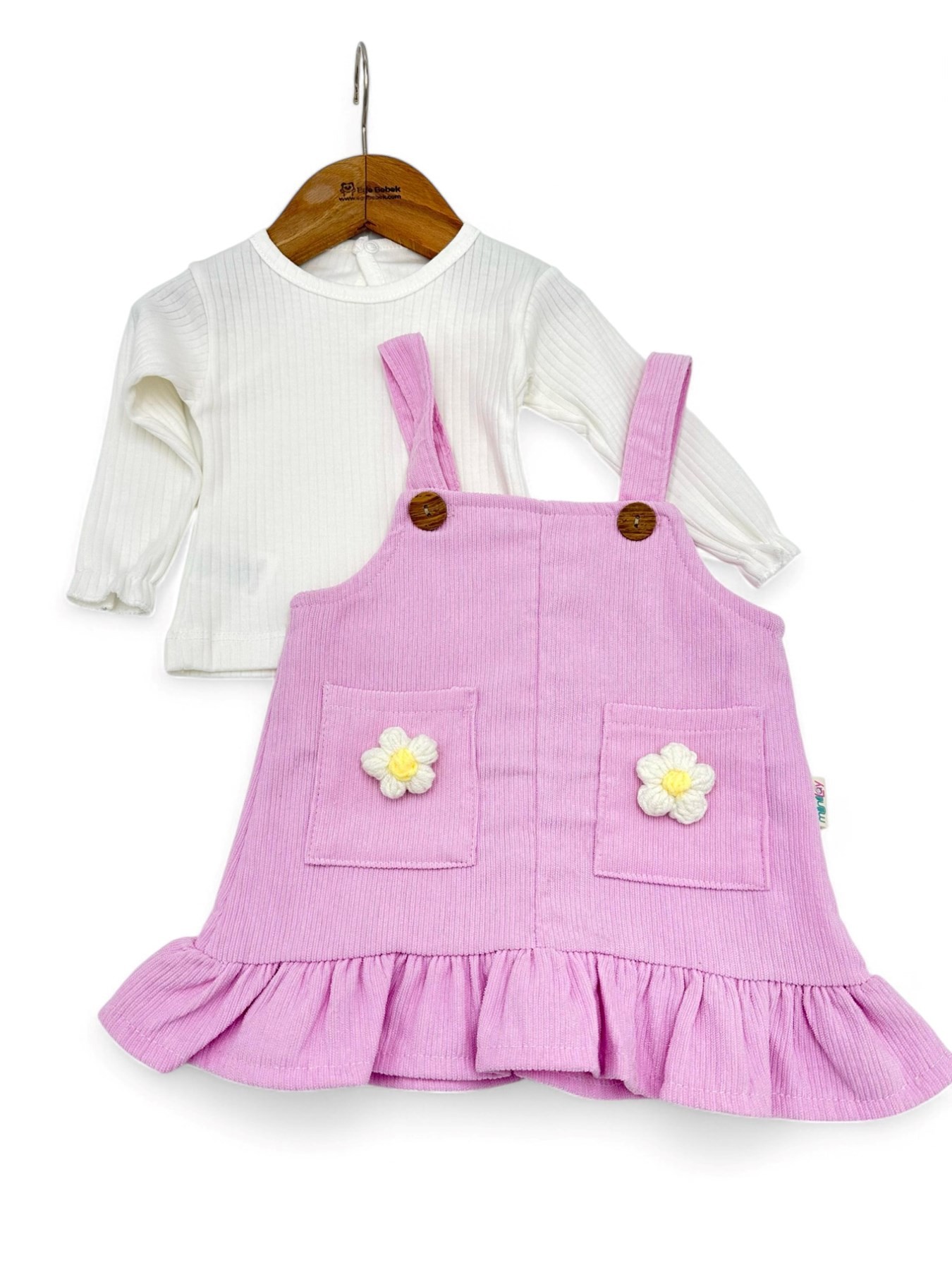 KIZ BEBEK MEVSİMLİK PAPATYA AKSESUARLI SALOPET 3-6-9-12-18 AY  ELBİSE VE İÇ BADİSİ R1552