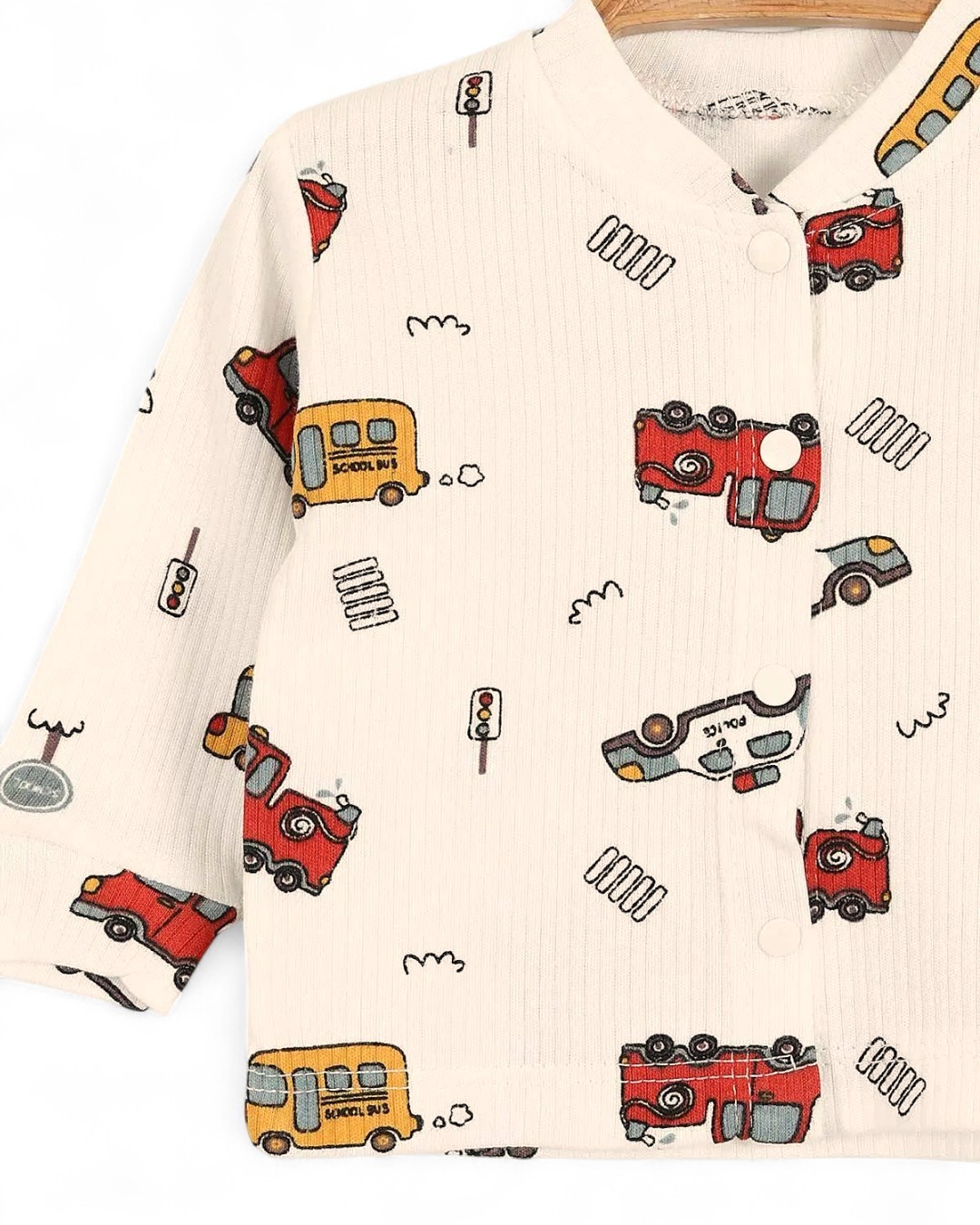 Erkek Bebek Araba Baskılı İnce Fitilli Gecelik Pijama Takımı Çıtçıtlı  Alt Üst Takım  R1474