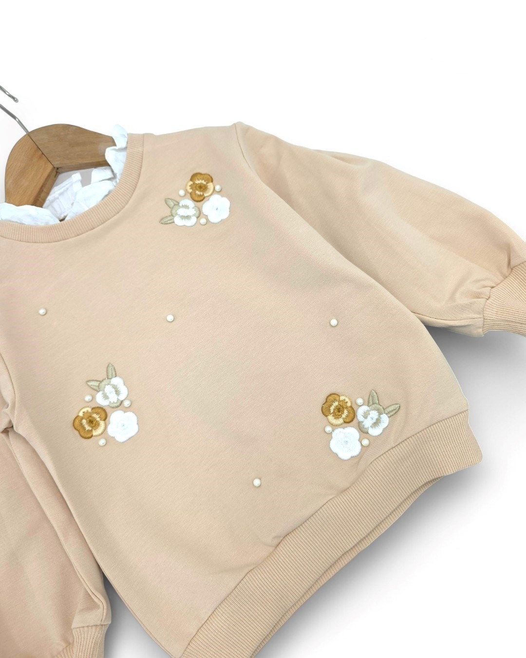 Kız Çocuk Çiçek Nakışlı Yaka Detaylı, Taytlı 2-10 Yaş Arası, Şık Alt Üst Takım R2329