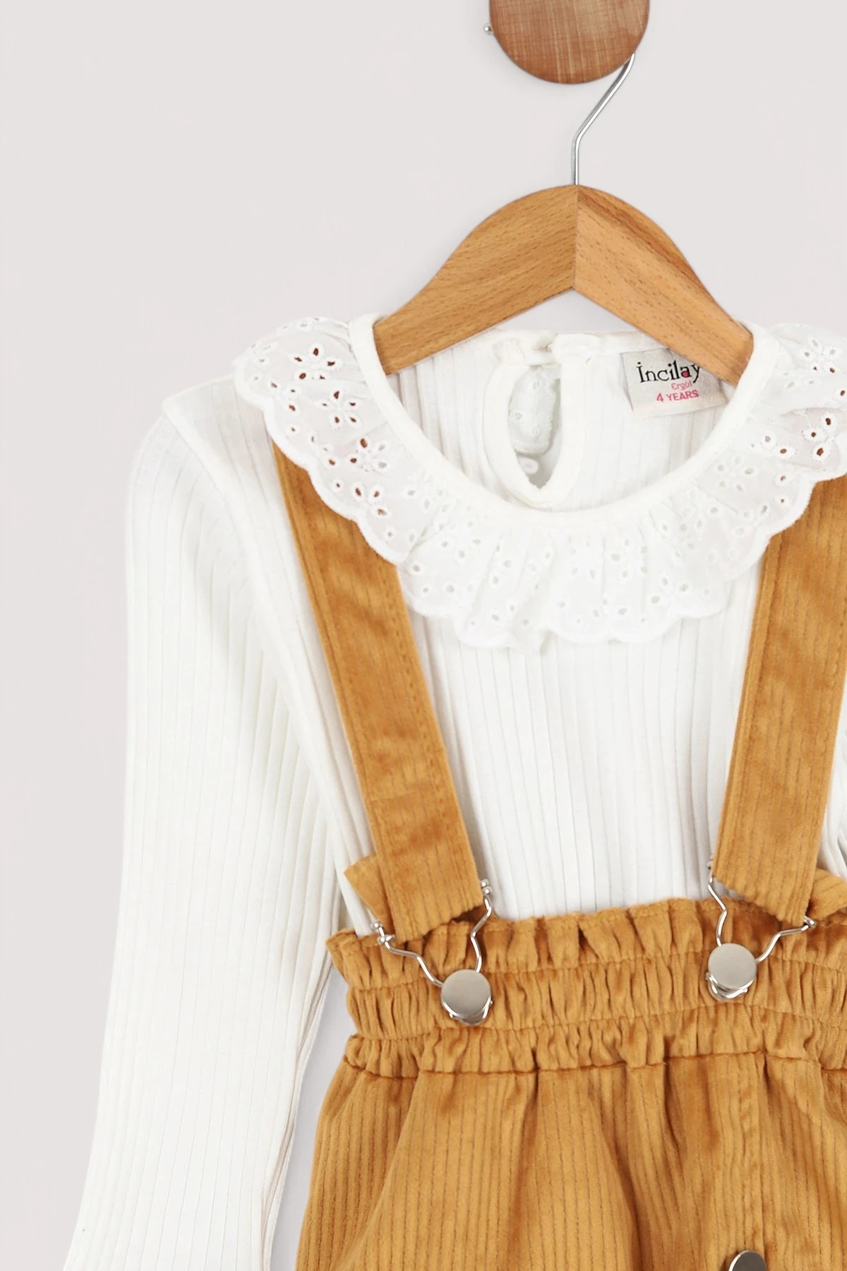 DAR KALIP ! KIZ ÇOCUK FİTİLLİ KADİFE ASKILIKLI ETEK VE BADİLİ ŞIK BAYRAMLIK ELBİSE R1592