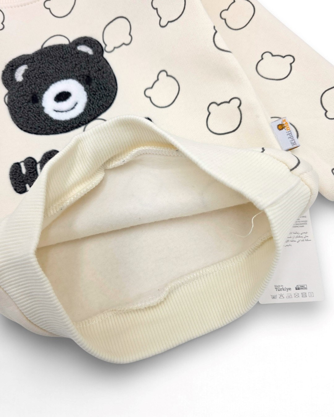 Erkek Bebek Kışlık 3 İp Şardonlu, Ayıcık Nakışlı Baskılı Şık Alt Üst Takım, 6-9-12-18-24 Ay / R2334