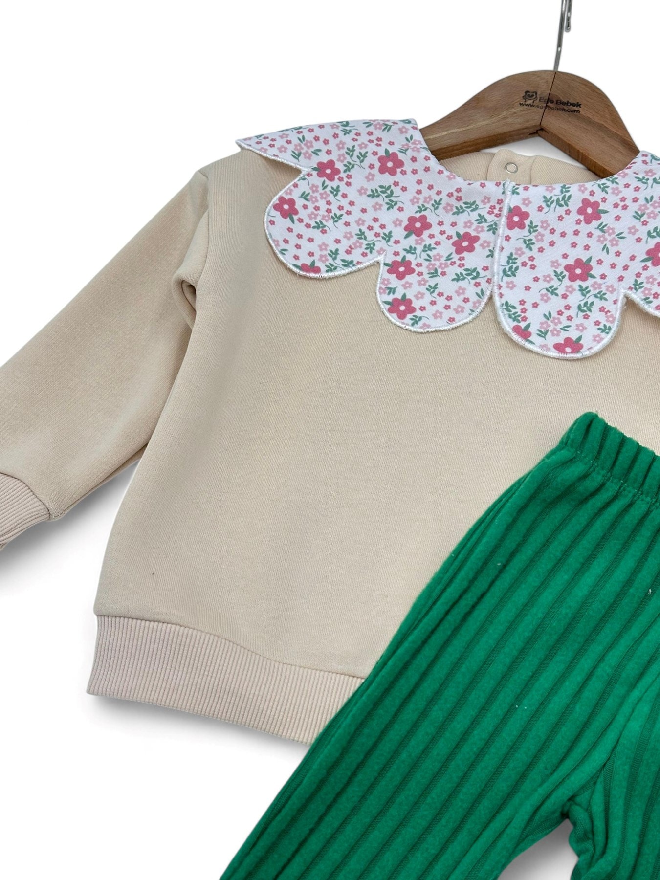 Kız Çocuk 2-3-4-5-6 Yaş Fitilli Taytlı Kışlık 3 İp Şardonlu Bebe Yakalı Şık Takım  R1459