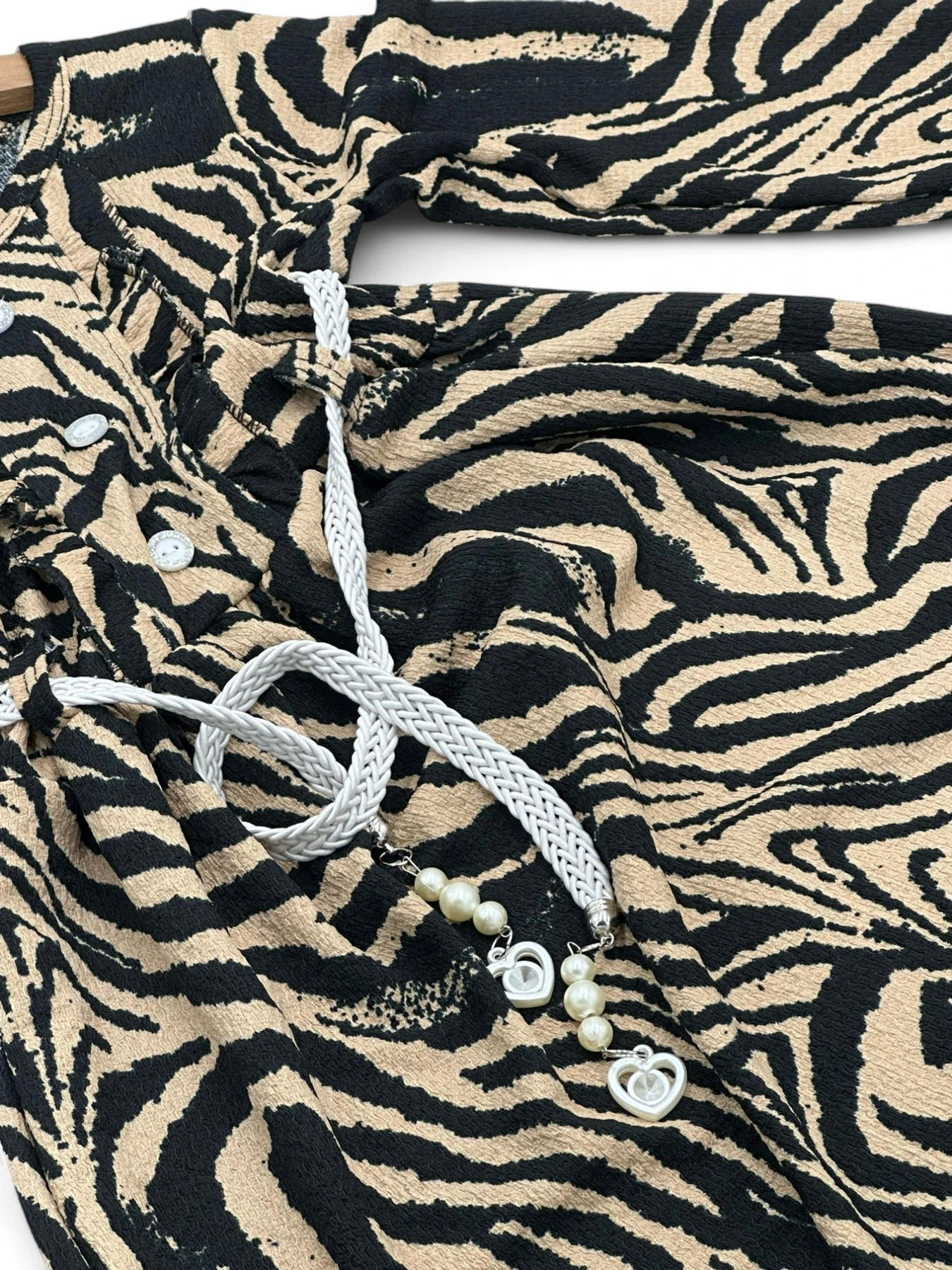 KIZ ÇOCUK ZEBRA DESENLİ BÜRÜMCÜK KUMAŞ MEVSİMLİK 5-6-7-8-9-10-11-12 YAŞUZUN KOLLU ELBİSE  R1636