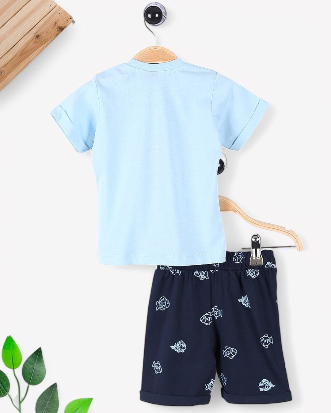 ERKEK BEBEK 6-9-12-18-24 AY YAZLIK BALIK BASKILI T-SHIRT VE ŞORTLU ALT ÜST TAKIM R1752