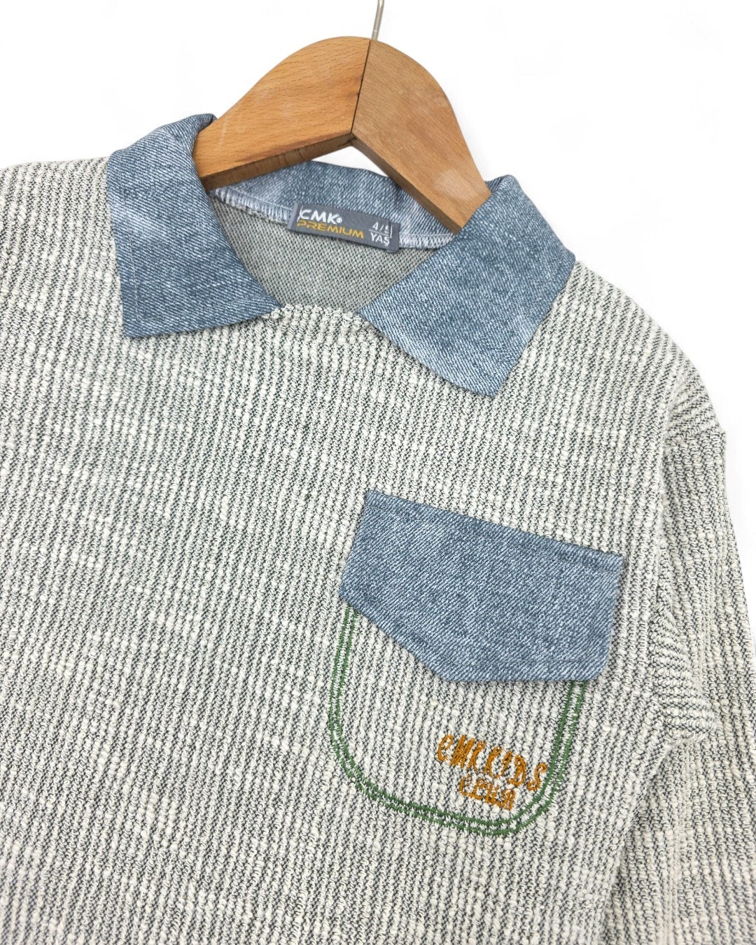 Erkek Çocuk Gömlek Yakalı, Cep Detaylı Sweatshirt ve Pantalonlu Şık 2'li Takım 4-11 Yaş R2264