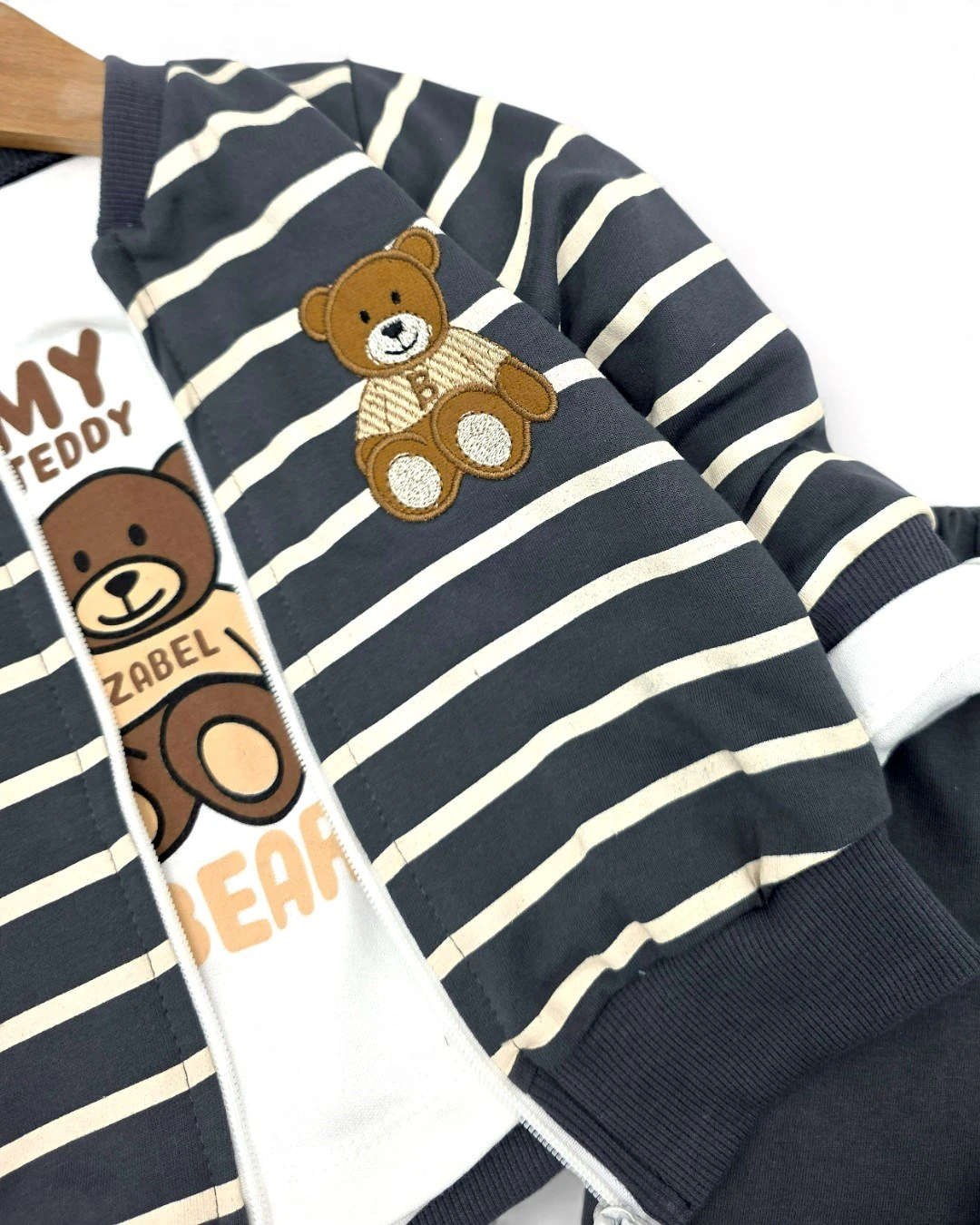 Erkek Bebek Çizgili Ceketli, 3'lü Mevsimlik Şık Alt Üst Takım, 6-9-12-18-24 Aylık 3'lü Bebek Takımı R2395