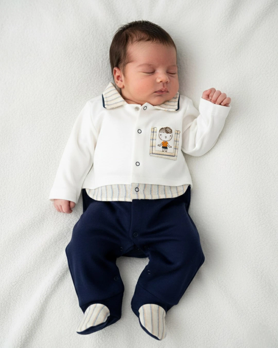 Erkek Bebek Yeni Doğan Bebek Tulumu, 0-3-6 Aylık Süveter Görünümlü Şık Yakalı Bebek Tulum R2374 - LACİVERT