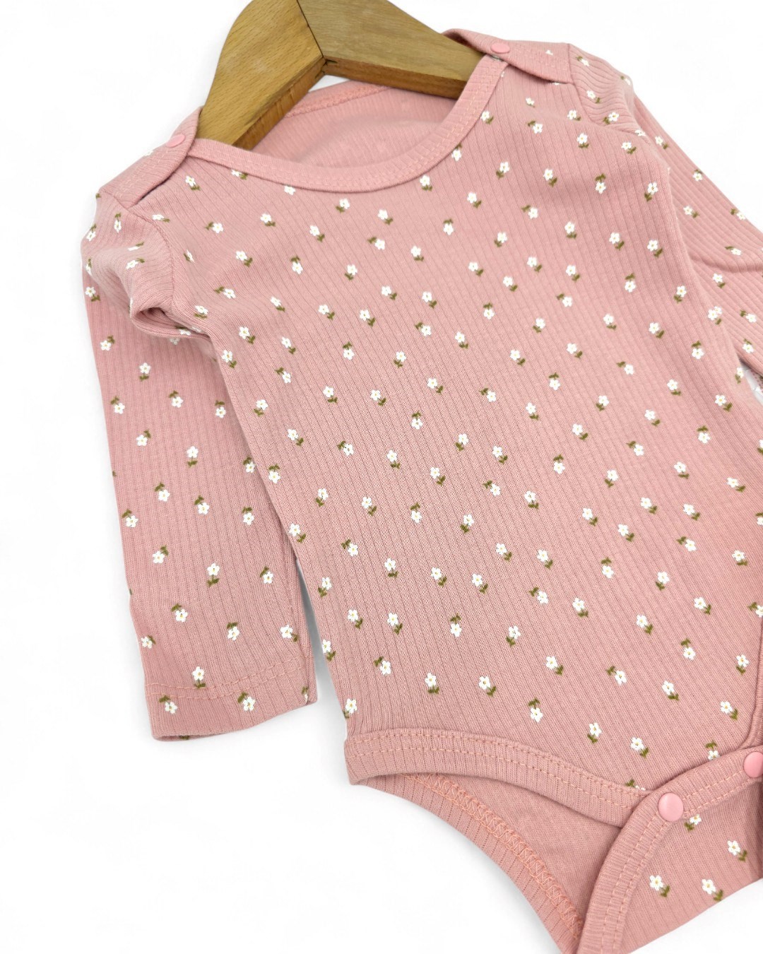 Kız Bebek Yenidoğan Çiçek Desenli Fitilli Çıtçıtlı Badi ve Altlı Natural Pamuk Bebek Takımı 0-9 Ay R2151