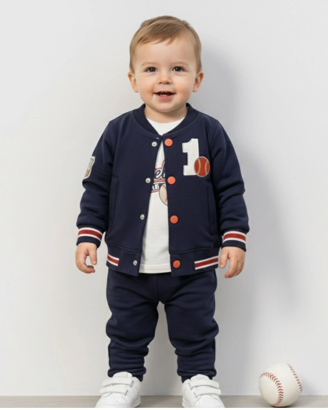 Erkek Bebek Mevsimlik Kolej Ceketli, 3'lü Alt Üst Şık Bebek Takımı l 6-9-12-18-24 Ay R2404 - LACİVERT